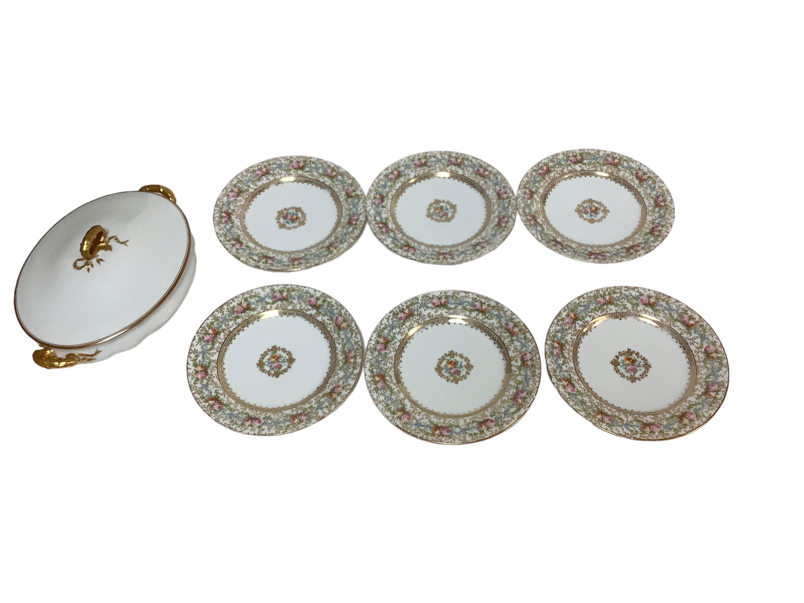 (6) Limoges Plates. Covered Serving Dish Limoges for J.M & W.Westwater. (1 of 3)