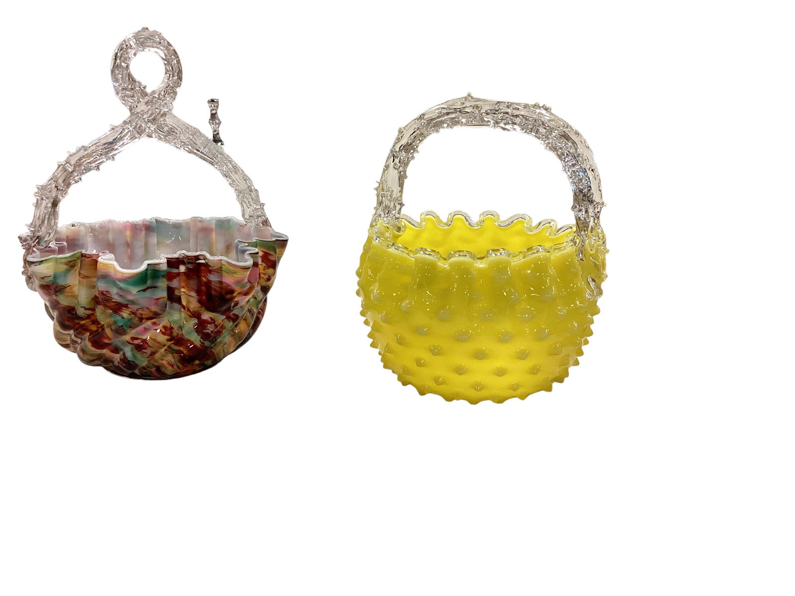 (2) Victorian Art Glass Baskets with Thorn Handles (1 of 1)