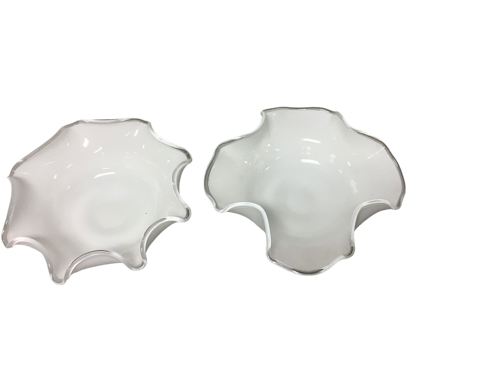 Two Fenton Silver Crest White Milk Glass Bowls with Ruffled Edges (1 of 2)