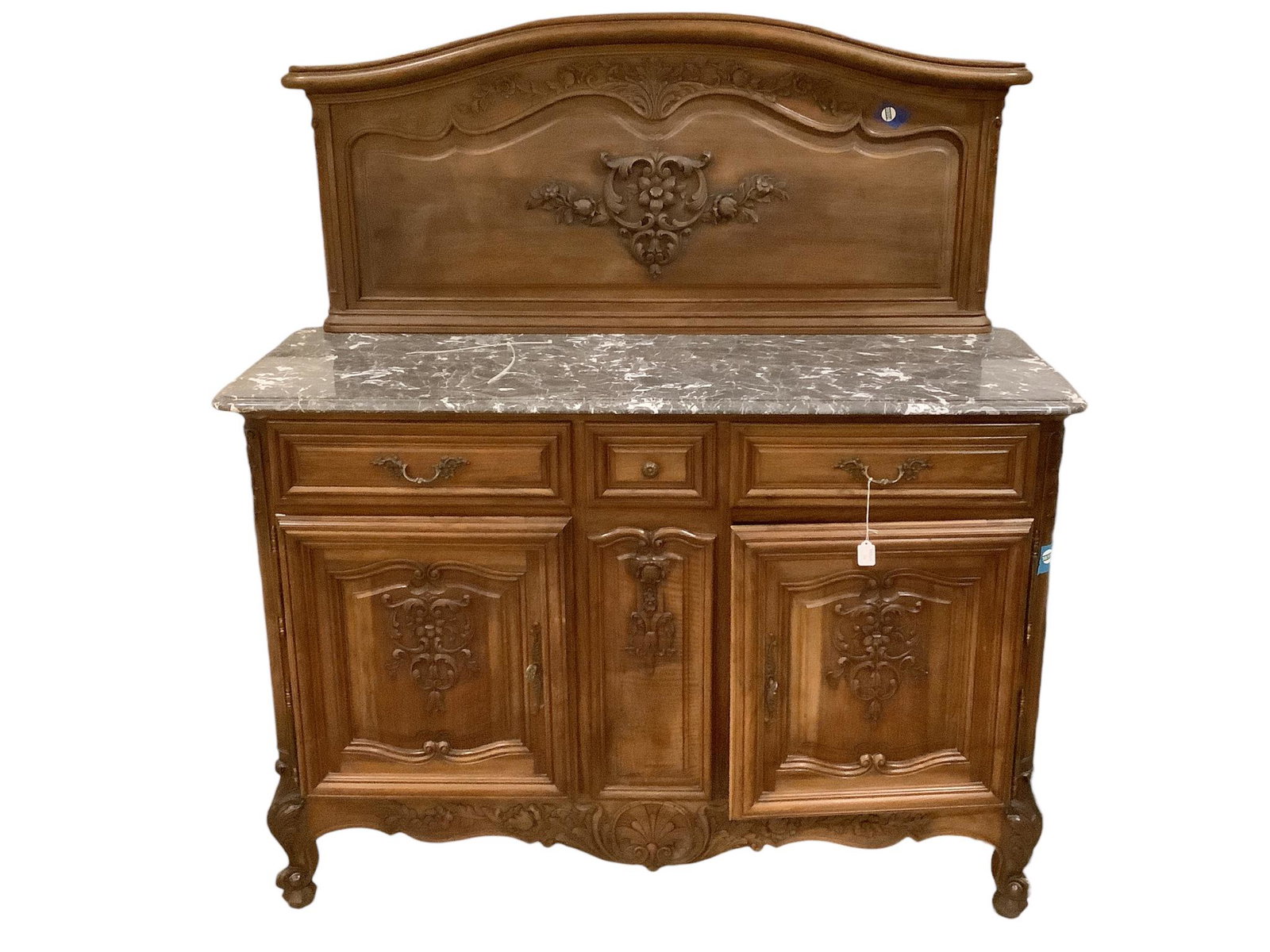 French Louis XV Style Carved Marble Top Sideboard (1 of 5)