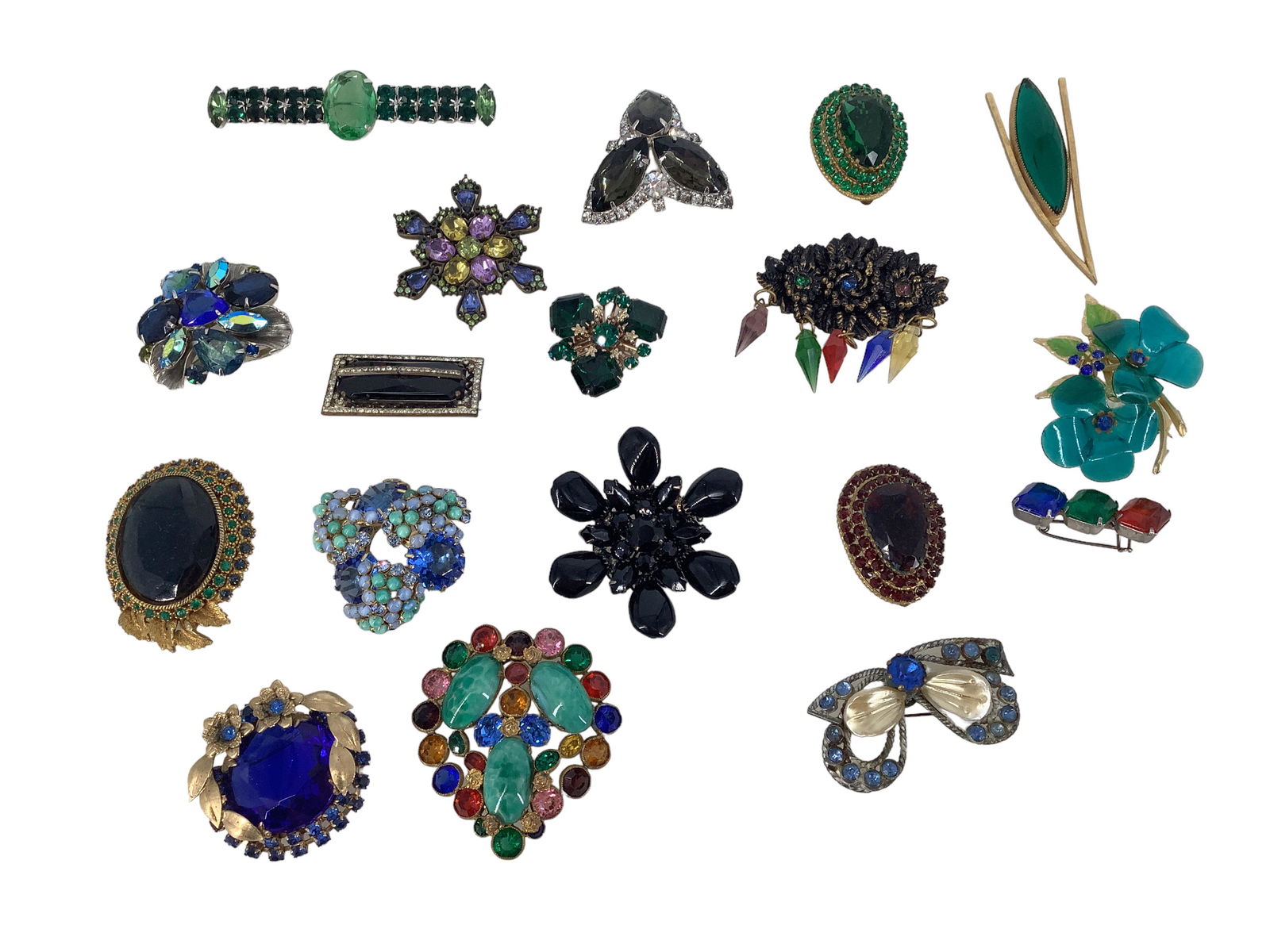 Collection of 18 Dark Green and Blue Vintage Brooches (1 of 11)