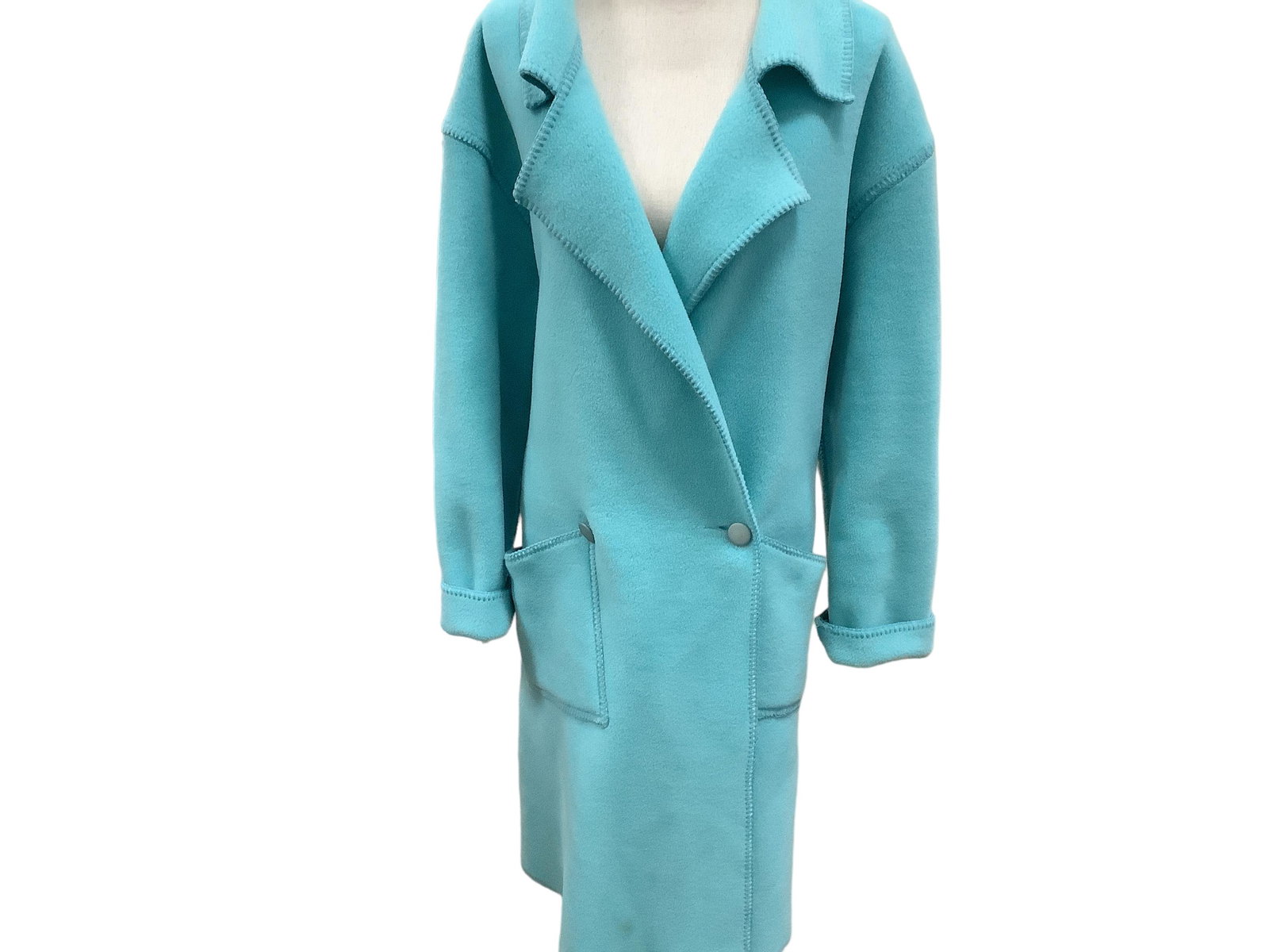 Linda Lundstrˆm Cozy Jacket: Linda Lundstrˆm Cozy Jacket Car length turquoise jacket. 47î long. Size 12. Very cozy for a cold day. 89% recycled polyester and11% virgin polyester. Cool delicate wash and hang dry.