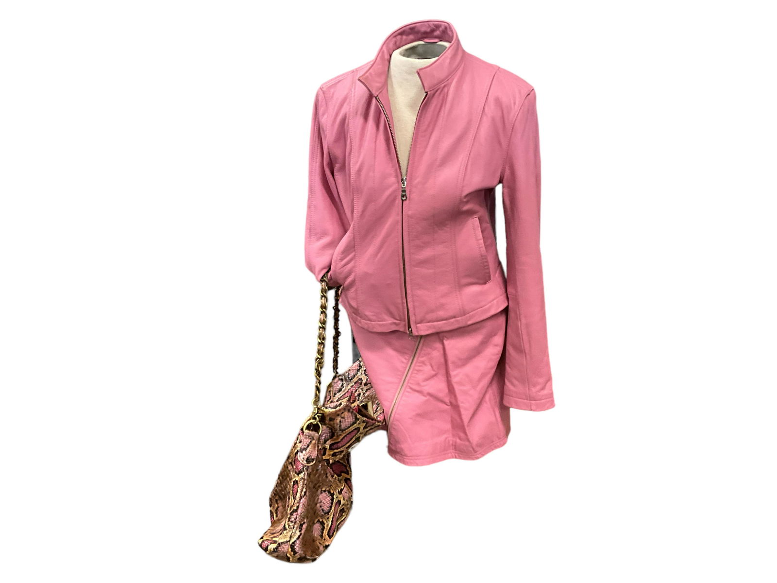 Cool Pink Leather Jacket and Skirt with Coordinating Purse (1 of 15)