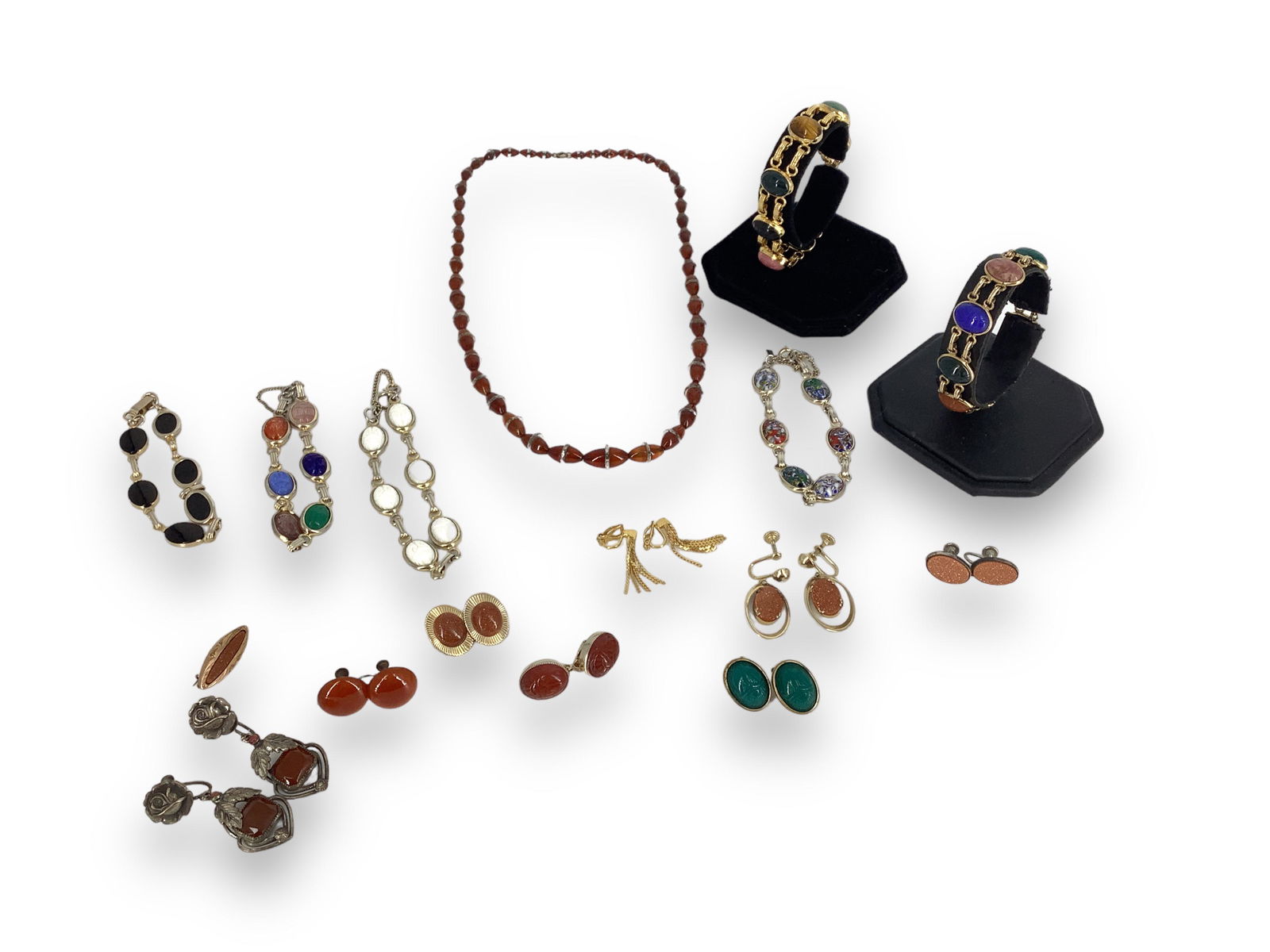 Carnelian & Crystal Set, Multiple Scarab Bracelets, Vintage Goldstone Pieces (1 of 5)