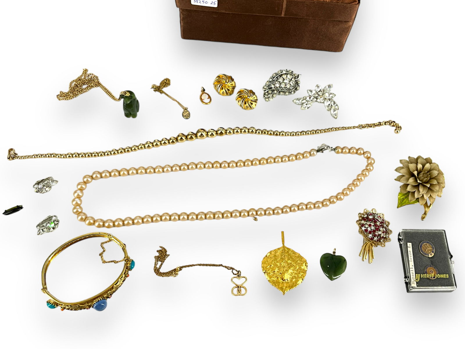 Beaded Satin Brown Box Filled with Vintage Costume Jewelry (1 of 8)