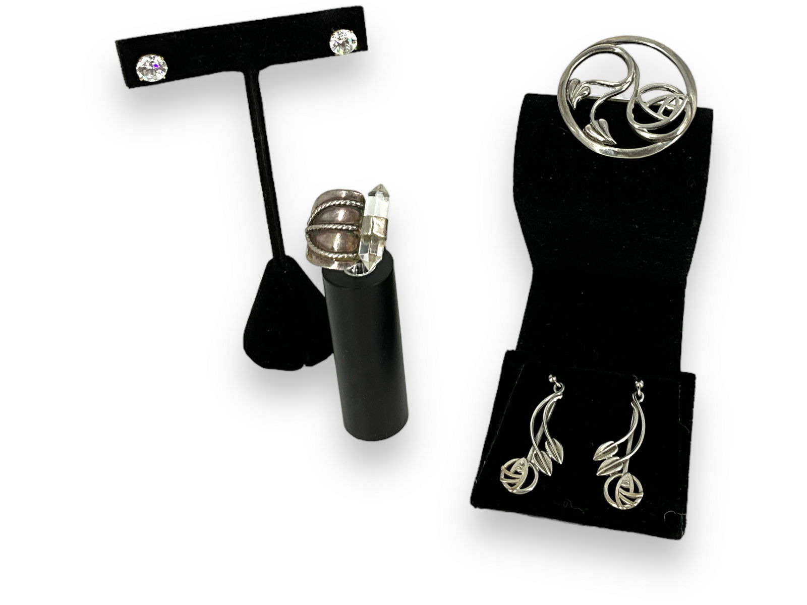 Matching Rennie MacKintosh Scottish Silver Jewelry Set, Silver Ring and Faux Studs (1 of 5)