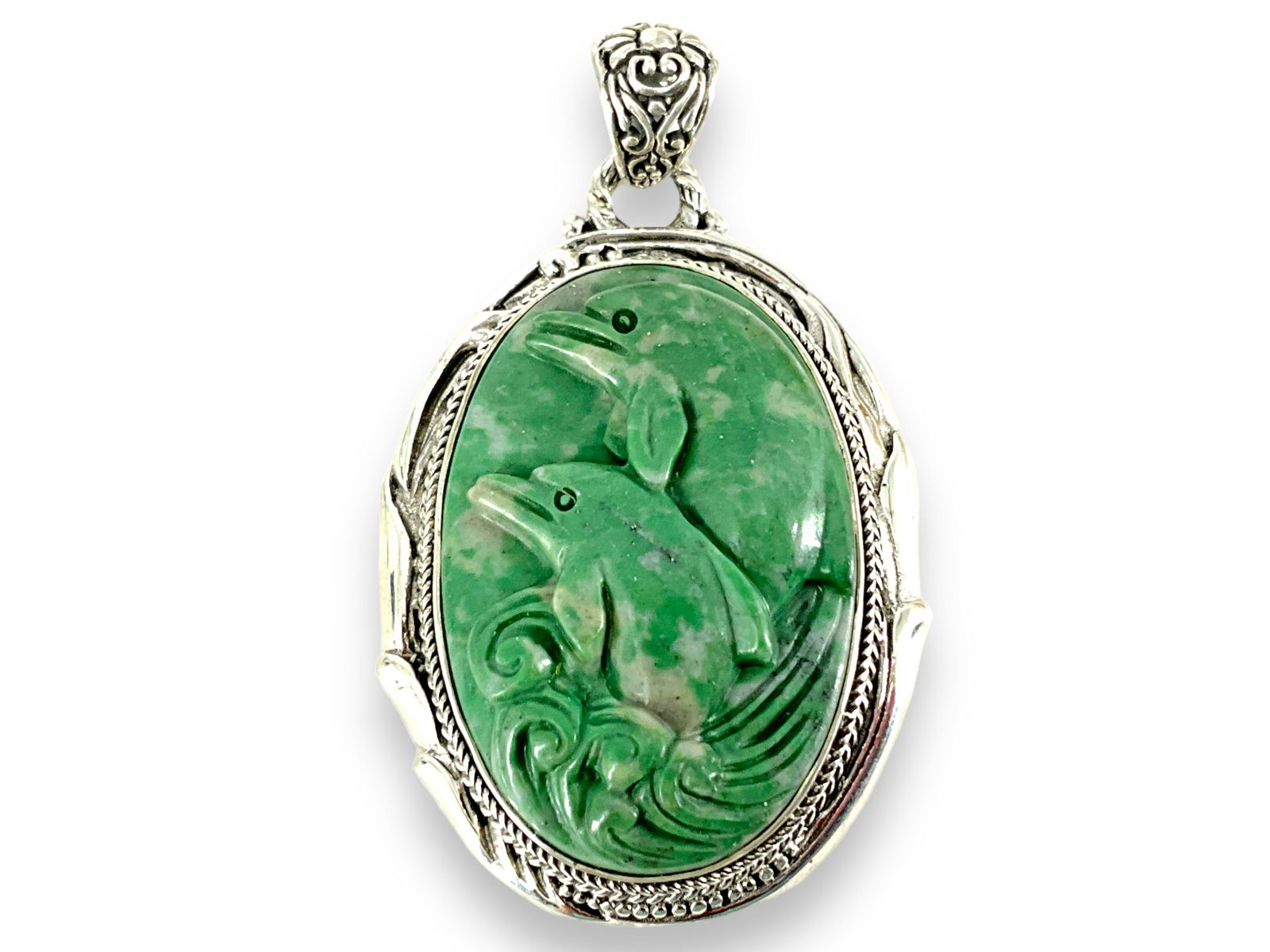 Sterling Silver and Amazonite Stone Dolphins Pendant (1 of 4)