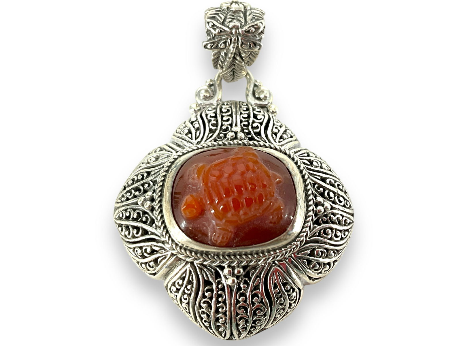 Sterling Silver and Carved Carnelian Stone Pendant (1 of 4)