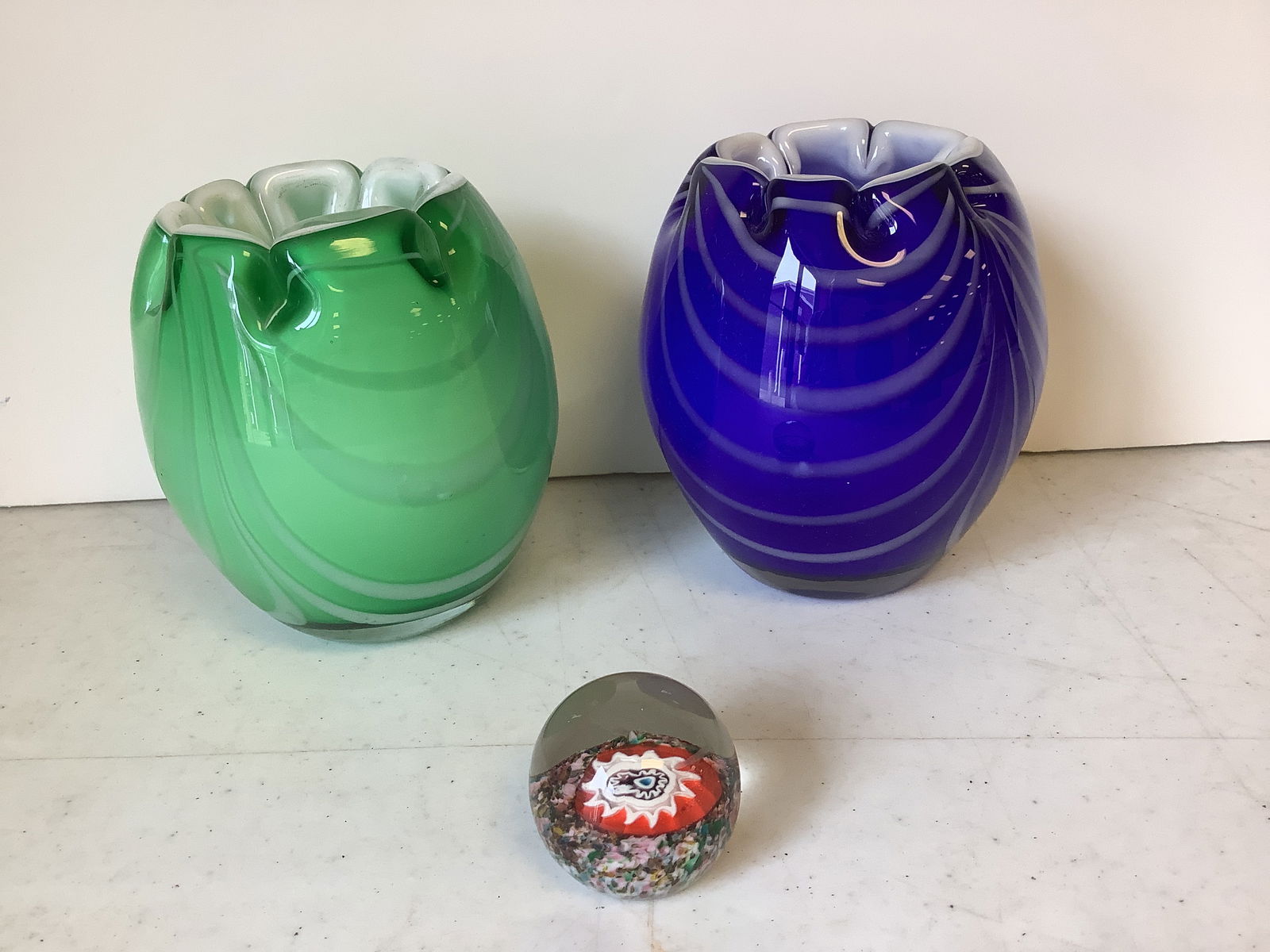 Hand Blown Vases and Paperweight (1 of 2)