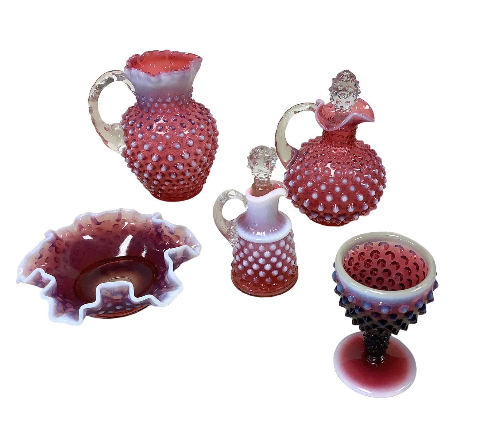 Five Fenton Cranberry Hobnail Glassware Pieces (1 of 1)