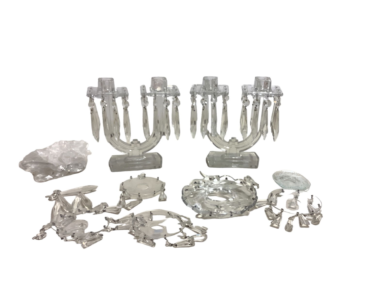 Pair of Heisey Two Light New Era Candelabras and Miscellaneous Parts (1 of 3)