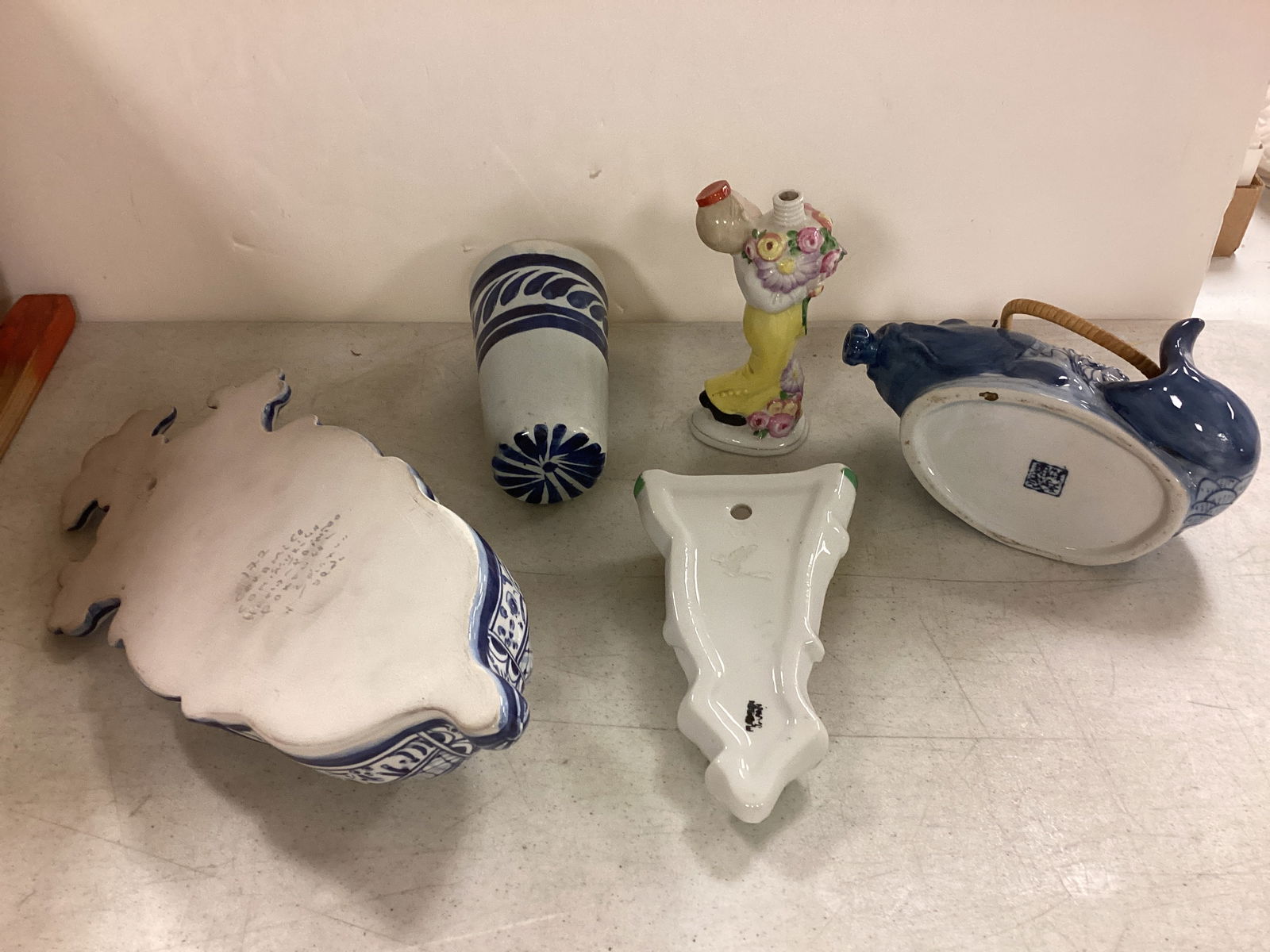 Wall Pockets, Fish Teapot, Pottery Vase & Figural Bottle (1 of 2)