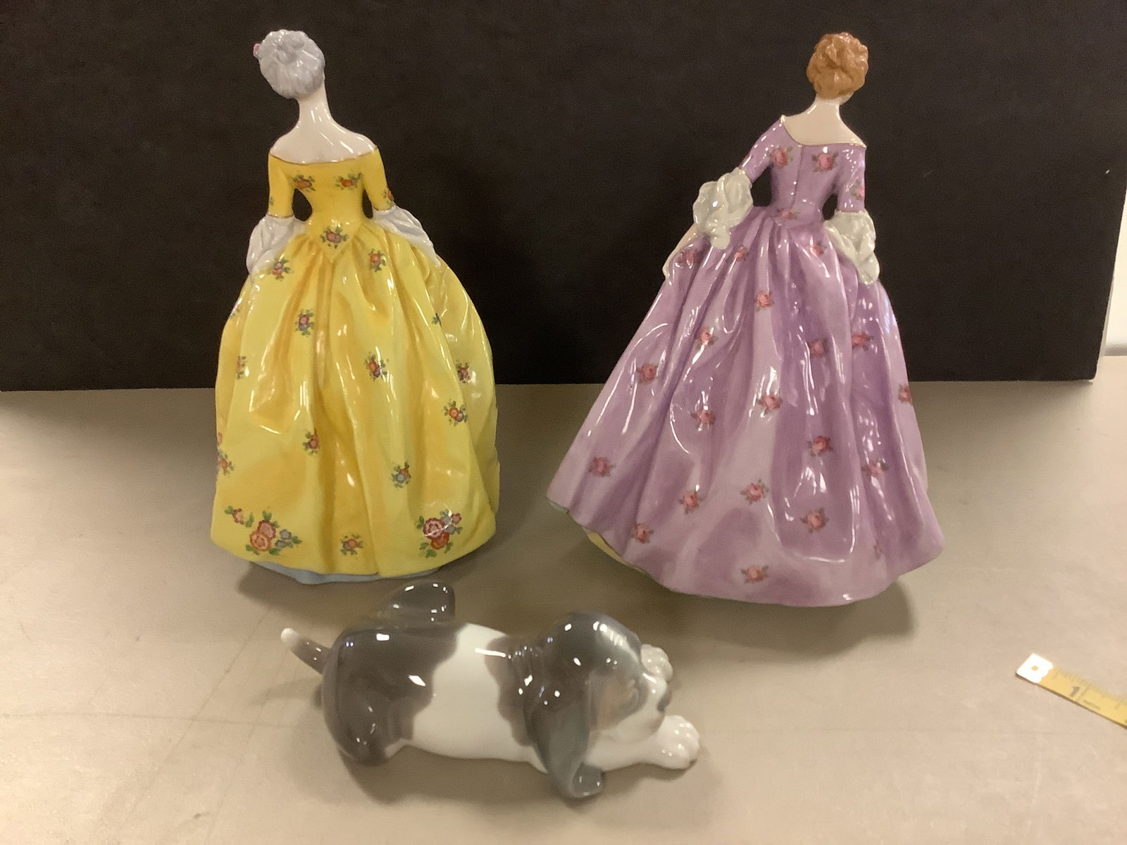 (2) Italian Porcelain Hand Painted Victorian Women and a Lladro Sleeping Puppy (1 of 2)