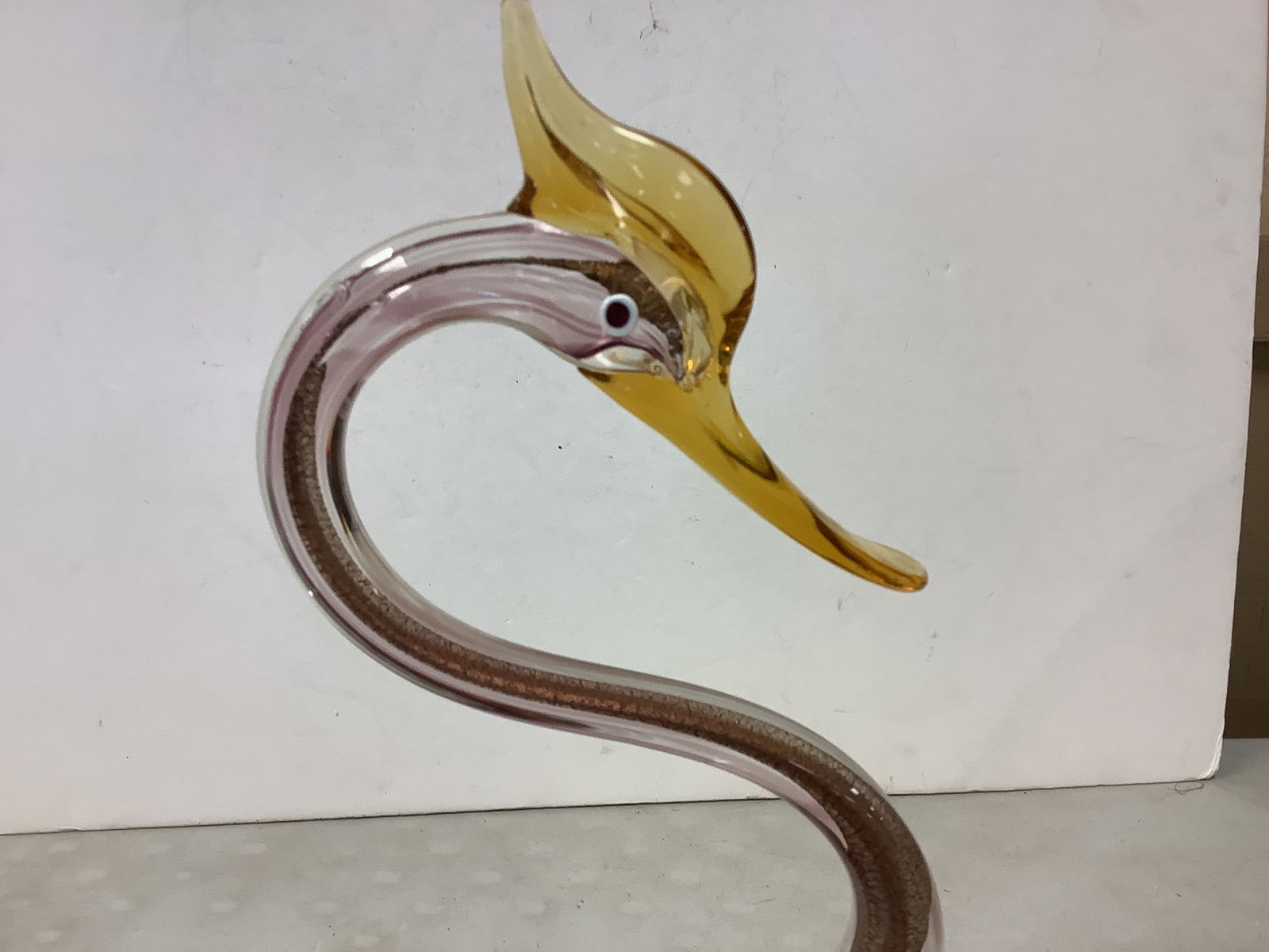 Possibly Italian Sommerso 15î Art Glass: Possibly Italian Sommerso 15î Art Glass Heron Bird Figurine. Amethyst purple swirl crane. No chips or scratches.