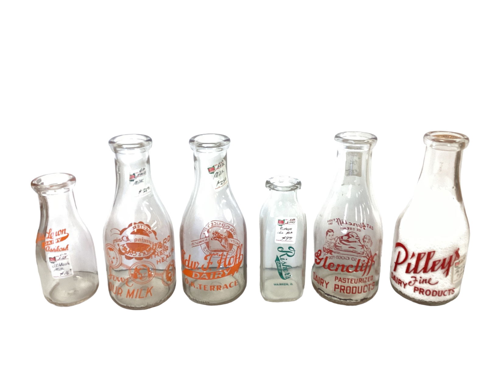 6 Vintage Glass Milk Bottles Auction