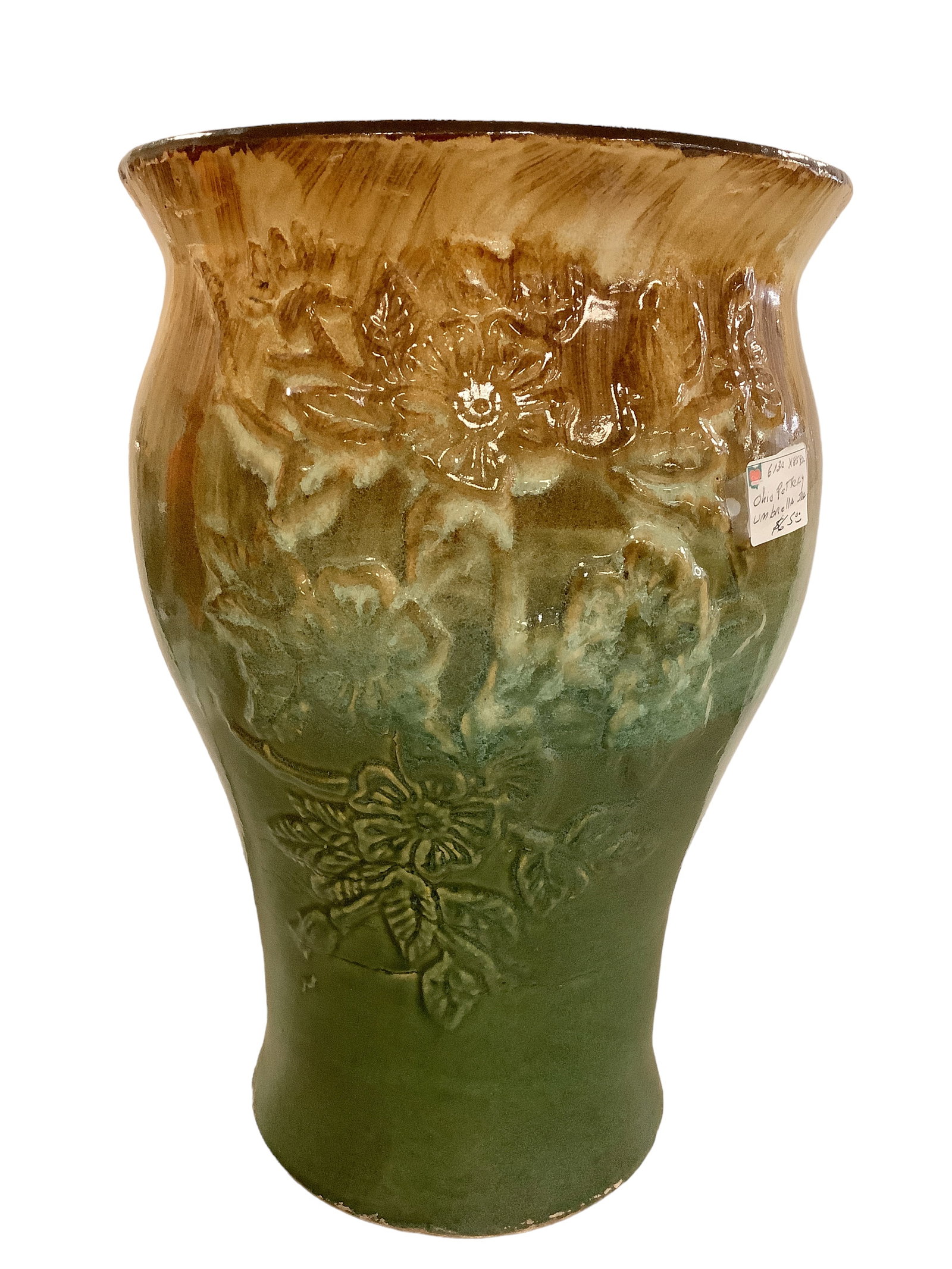Pottery Umbrella Stand: Pottery Umbrella Stand 8-1/2î inside rim, 31î around widest point, 14-1/2î high.