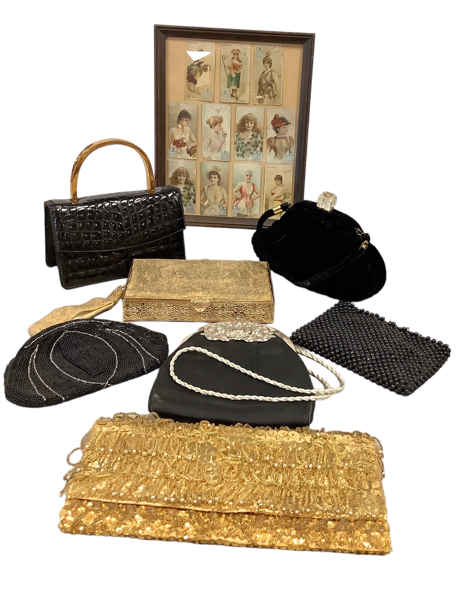 Vintage Clutch Purses and Framed Chewing Tobacco Labels (1 of 2)