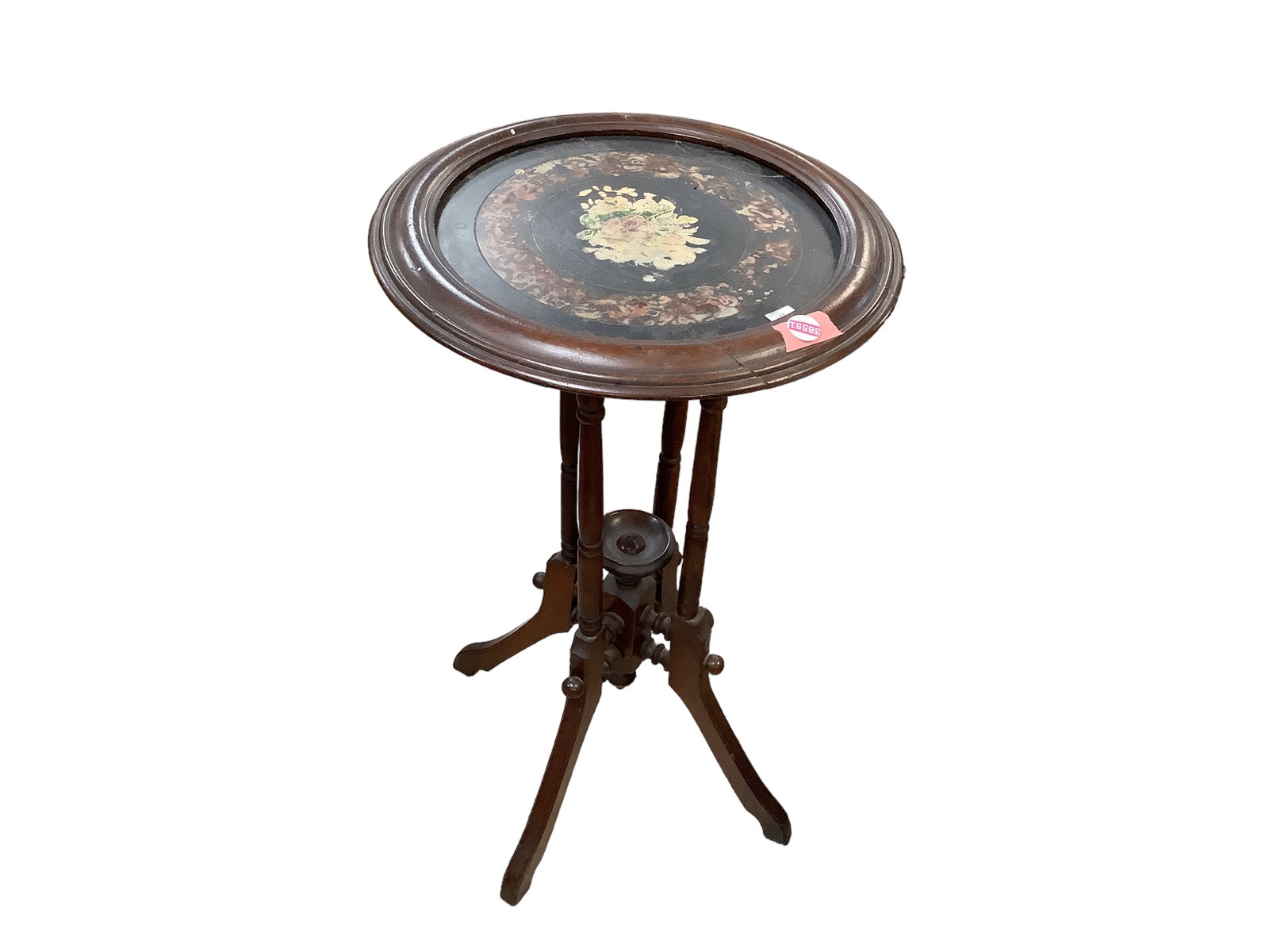 Victorian Stand: Victorian Stand With faded stenciling. 17î diameter x 30î tall.