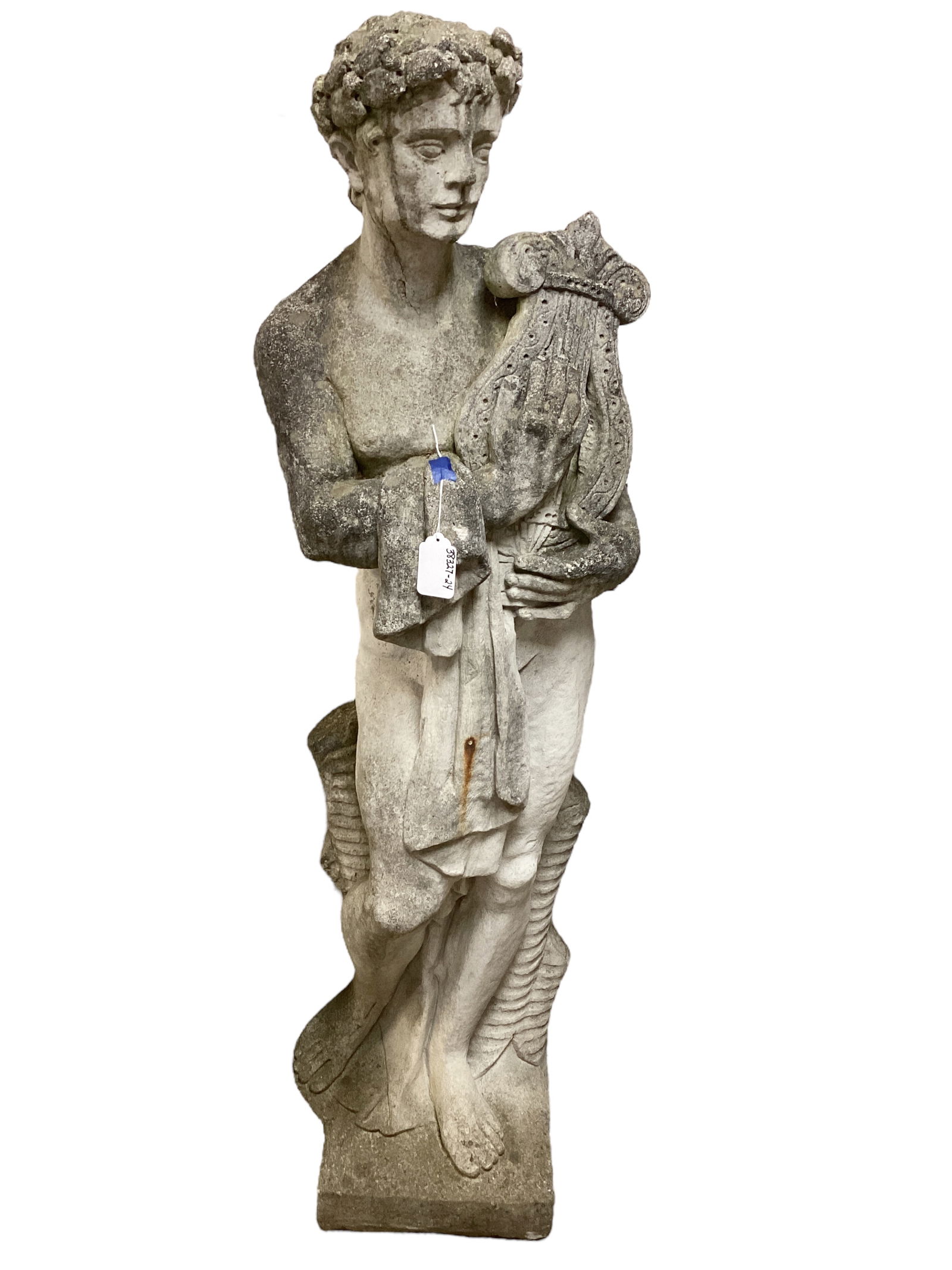 Grecian Cement Garden Statue Playing a Lyre (1 of 2)