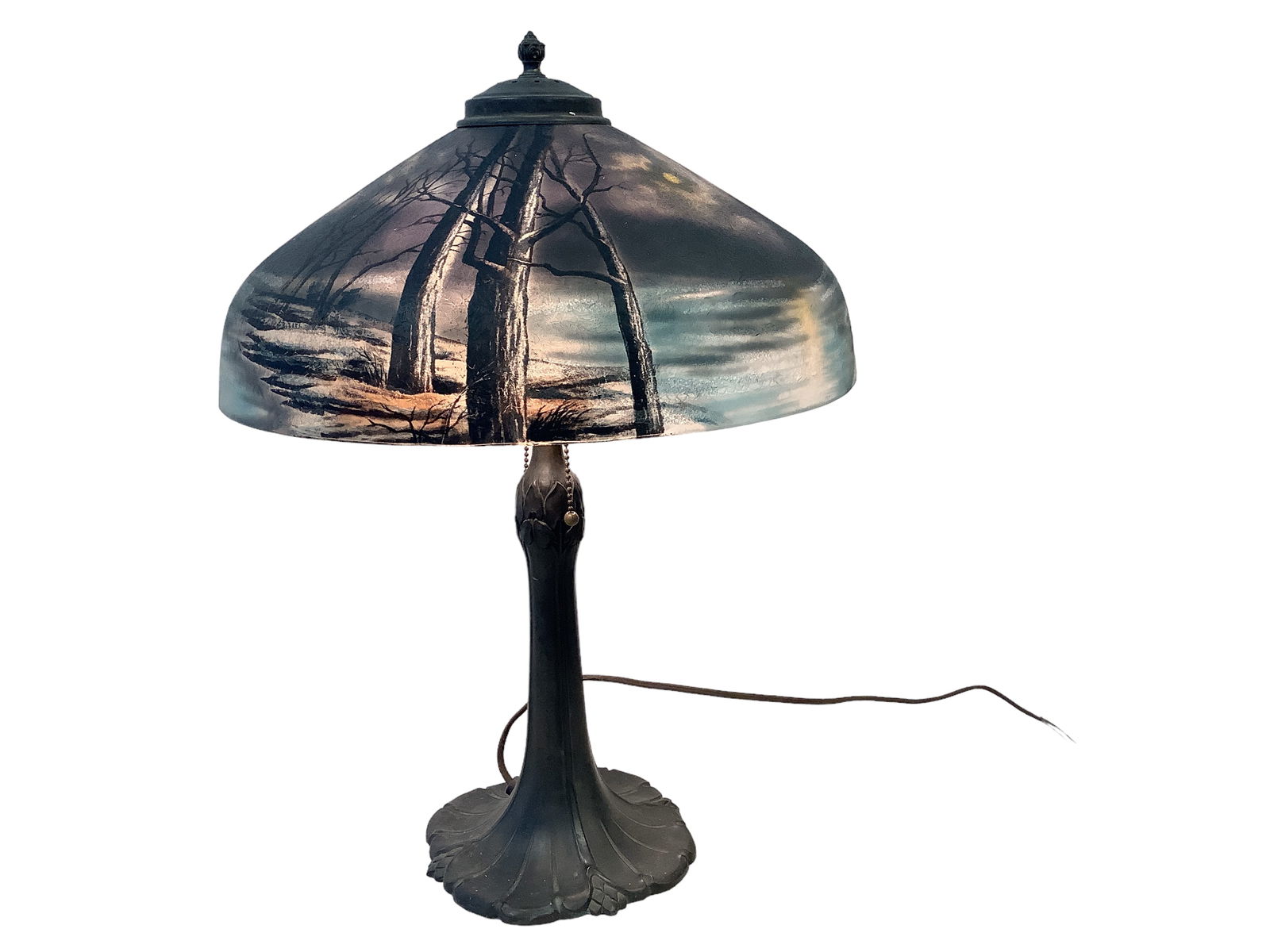 #241 Pittsburgh Reverse and Obverse Painted on â€œChipped Ice” Shade with Winter Scene and (1 of 6)