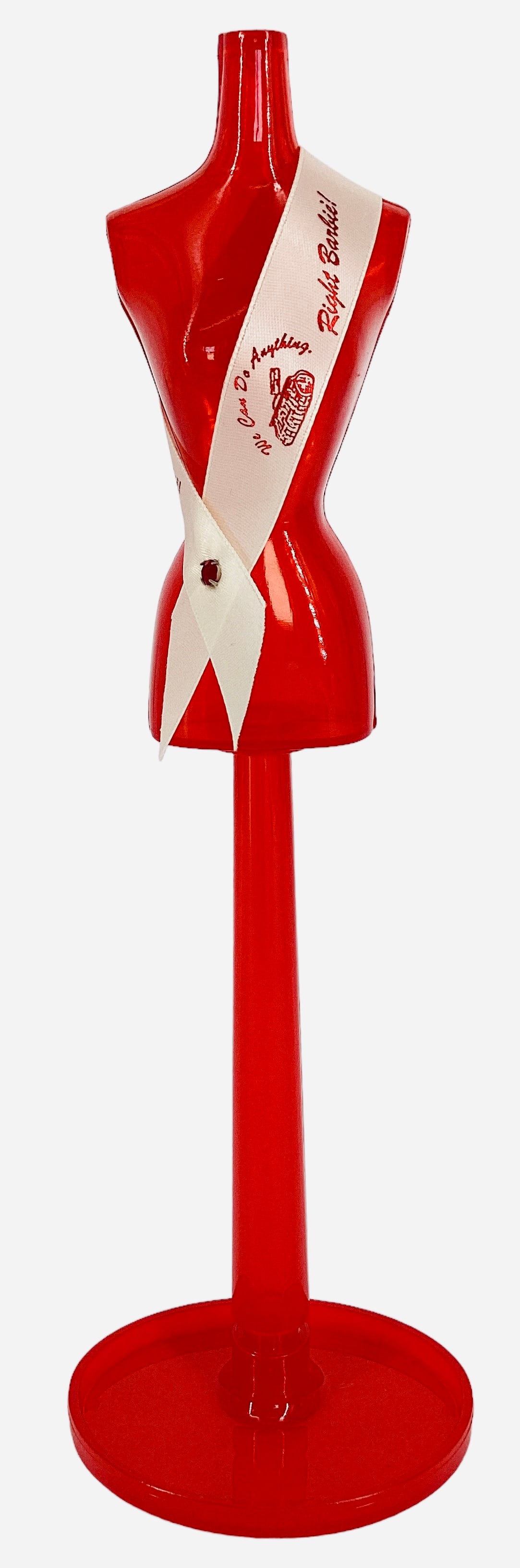 BARBIE CONVENTION MANNEQUIN: BARBIE CONVENTION MANNEQUIN Red mannequin from 1999 Barbie Convention favor. Has a very clean sash