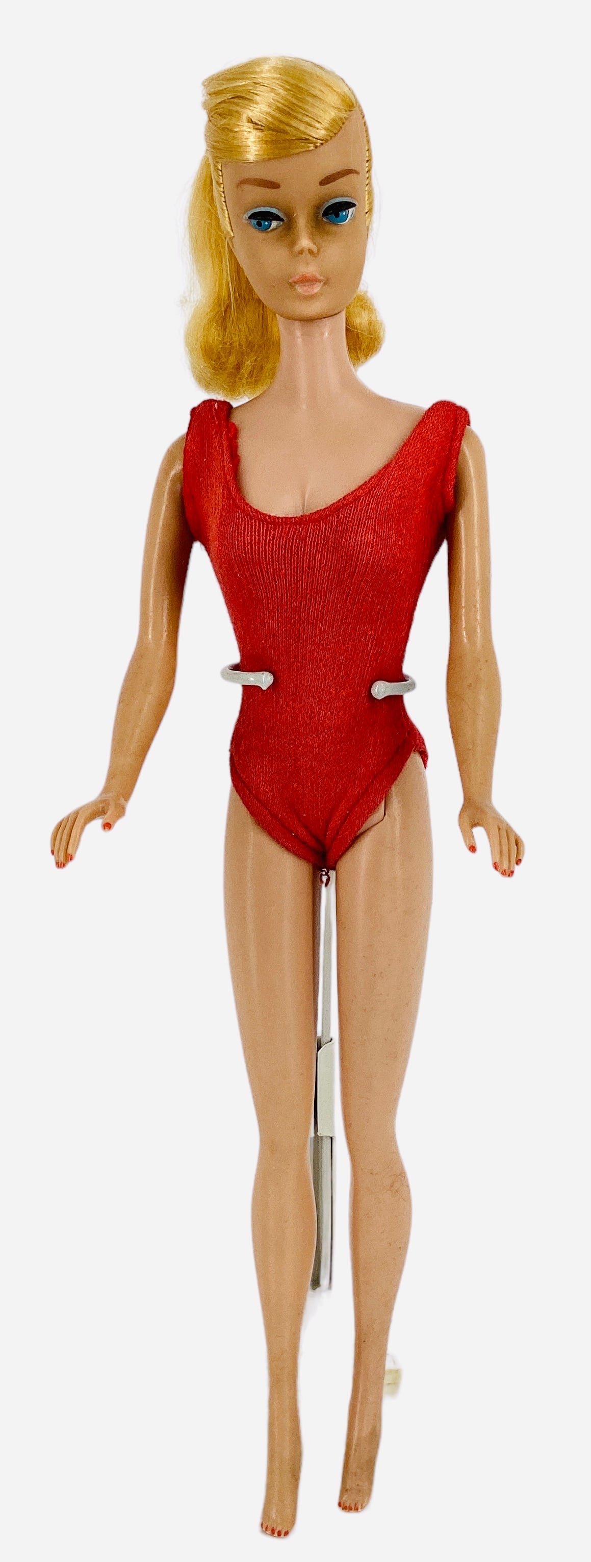 SWIRL PONYTAIL BARBIE: SWIRL PONYTAIL BARBIE Swirl Ponytail Barbie with blond hair that may/may not have hair redone and nails and face paint all original. Her body is in good shape too. Barbie is wearing a non-Barbie red s