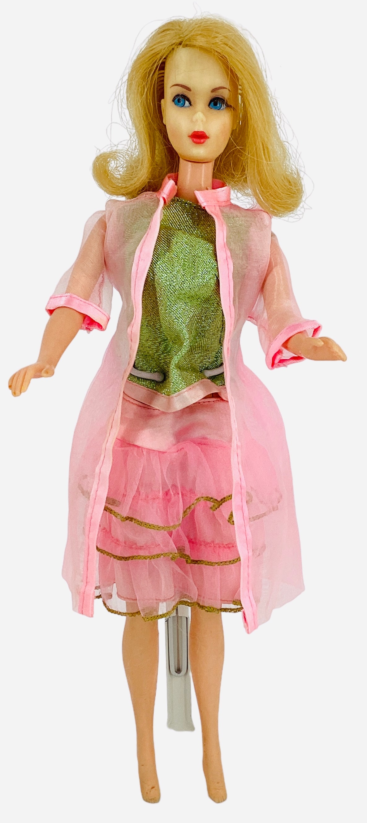 TNT BARBIE: TNT BARBIE Blond TNT Barbie with the Marlo Flip Hair-do and legs that click 3 times and holds pose. Beautiful face paint & long eyelashes. There are teeth marks on both ankles and feet. Barbie is wear