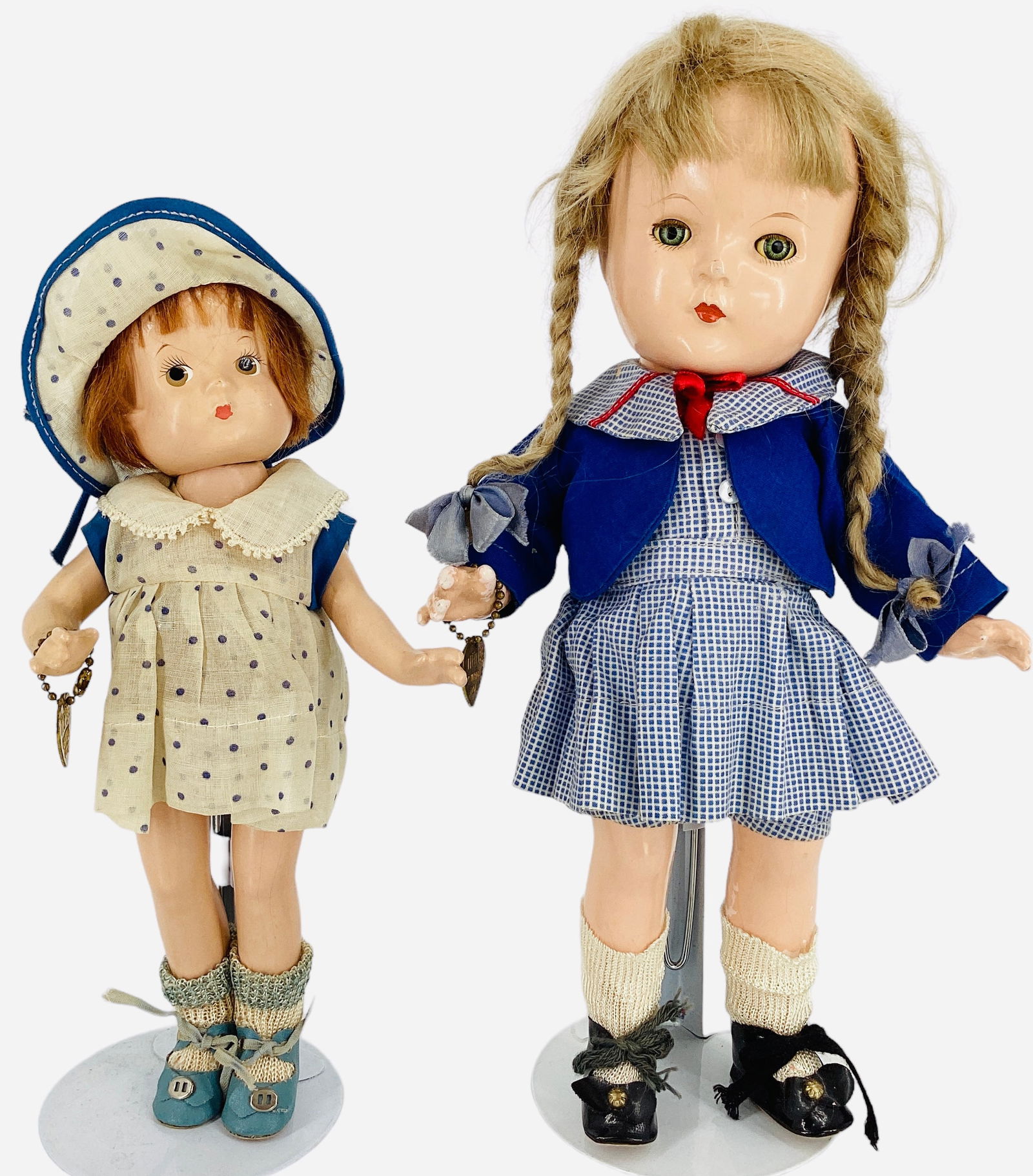 Effanbee Patsy Family Dolls: Effanbee Patsy Family Dolls Lot of 2. Includes 11 1/2" composition girl marked "Patricia" on the back of her head and "Patsy Jr." on back of torso. Doll has original mohair wig, tin sleep eyes with ey