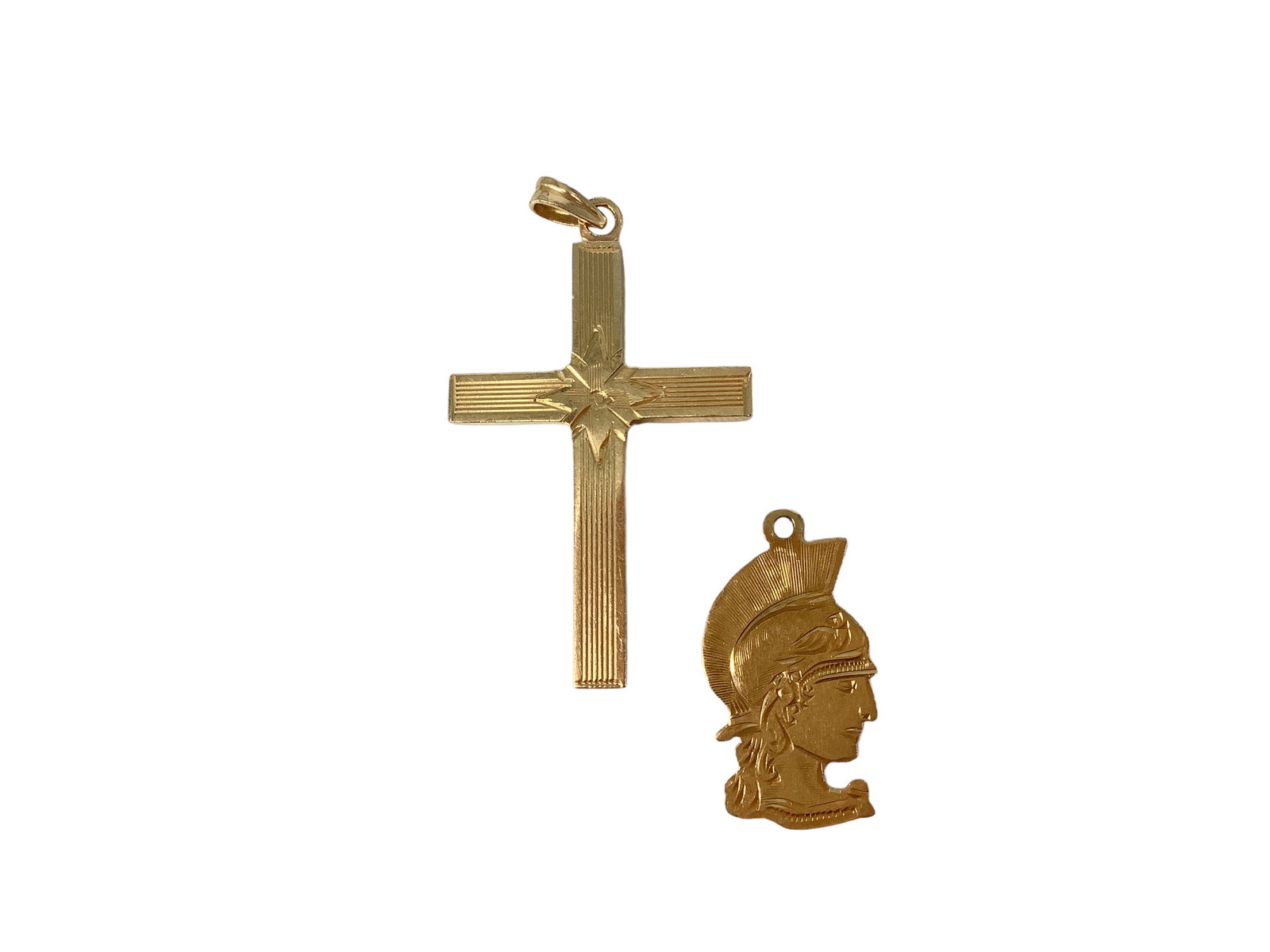 18k Cross Pendant and 14k Spartan Bust Charm (1 of 6)