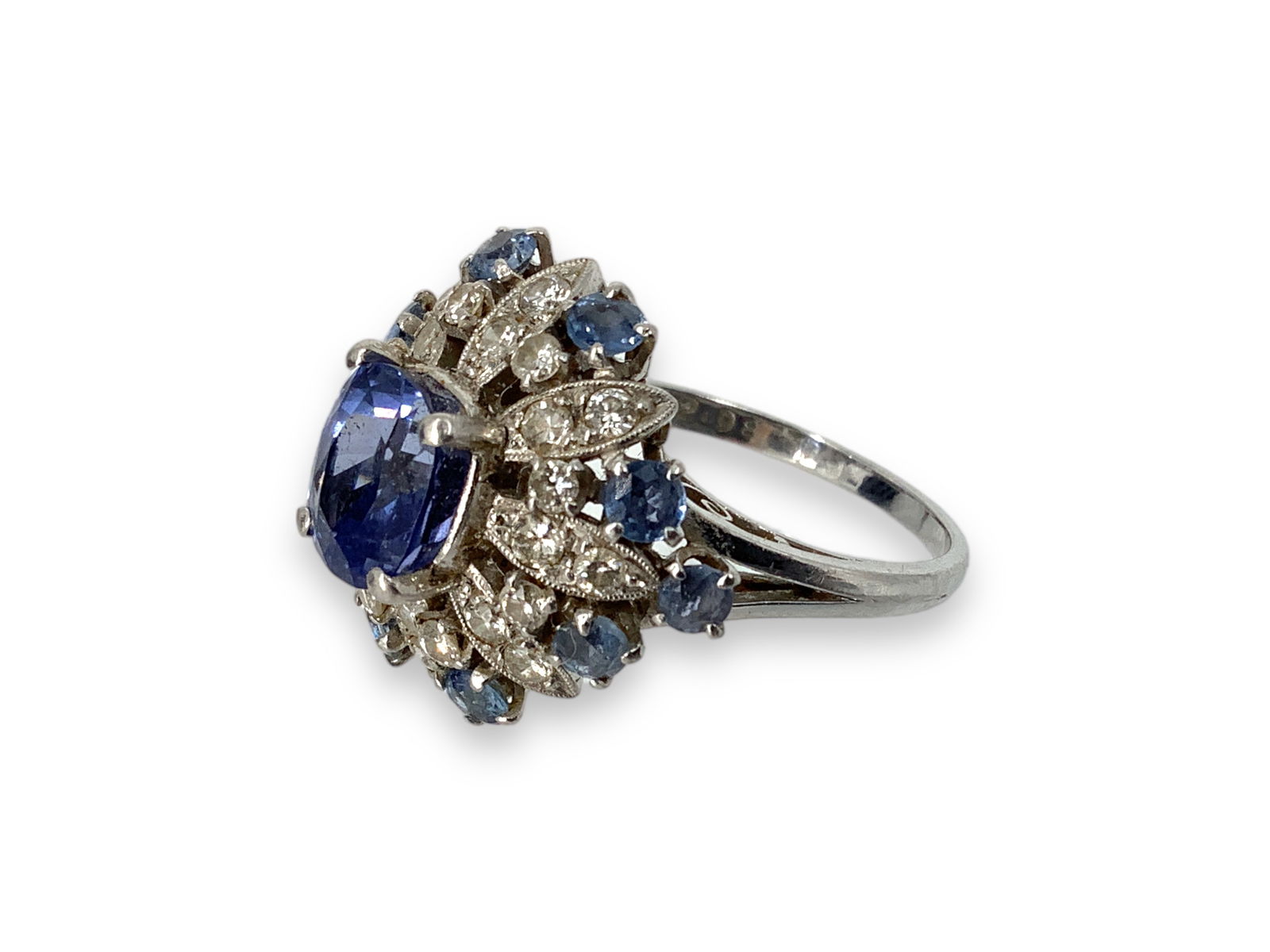 Platinum and Sapphires Dinner Ring with Diamonds (1 of 11)