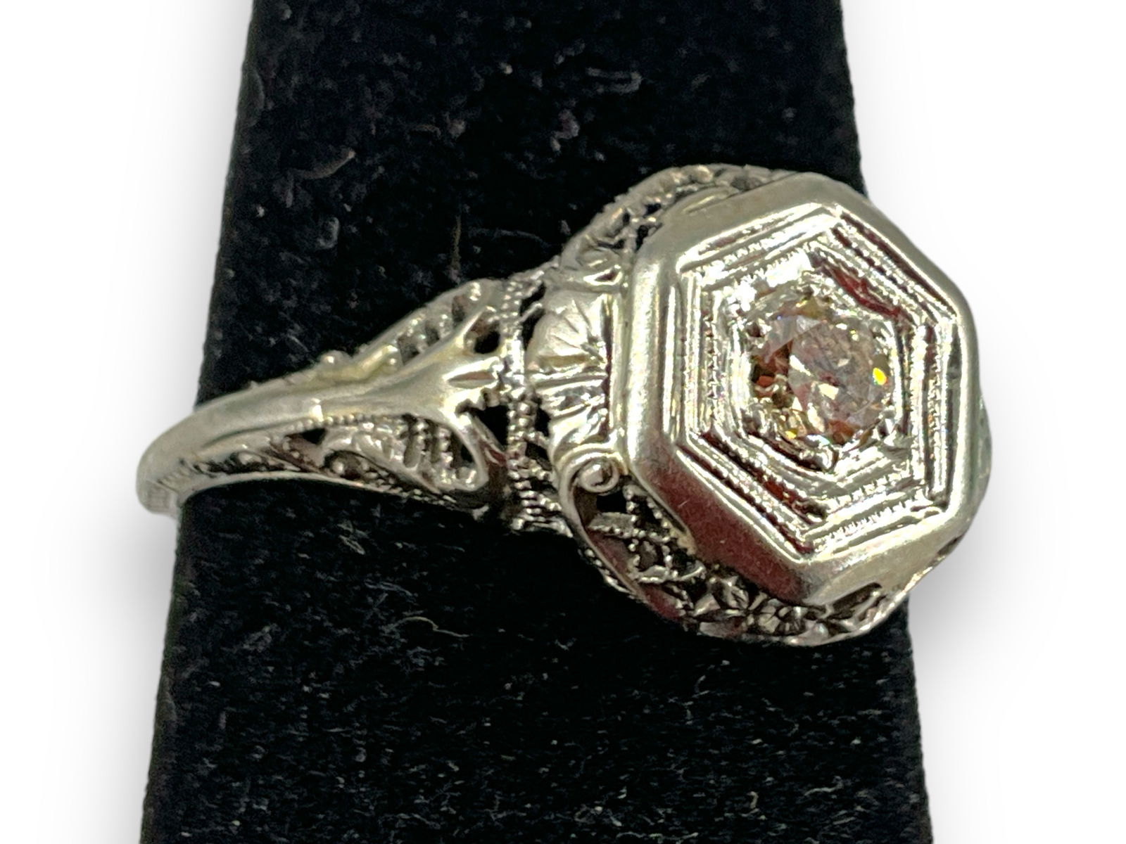 Vintage 18kt White Gold Diamond Filigree Ring (1 of 4)