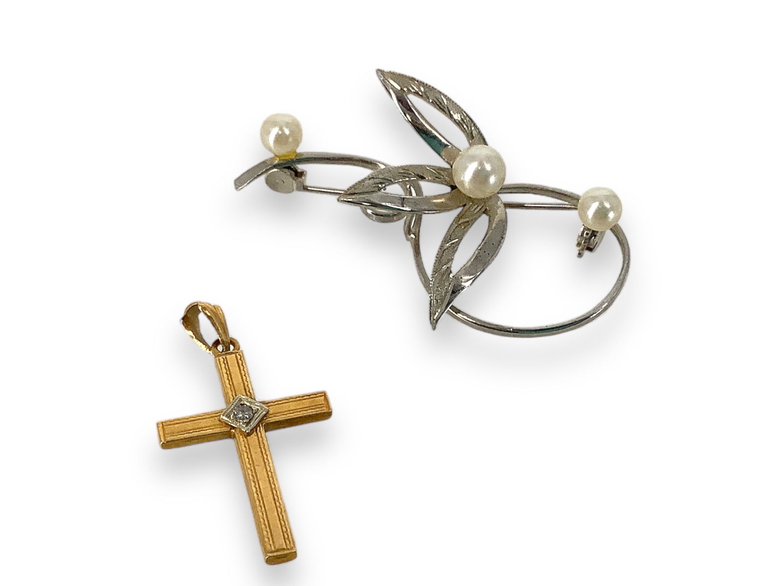 Silver-Tone Pearl Pin and 14k Gold Cross Pendant (1 of 10)