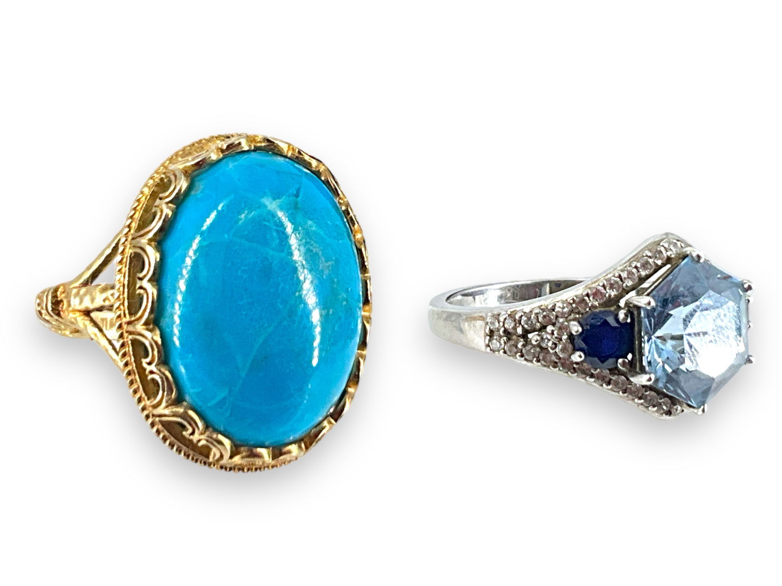 Silver Topaz & Sapphire Ring and Gold-Plated Natural Stone Silver Ring (1 of 7)