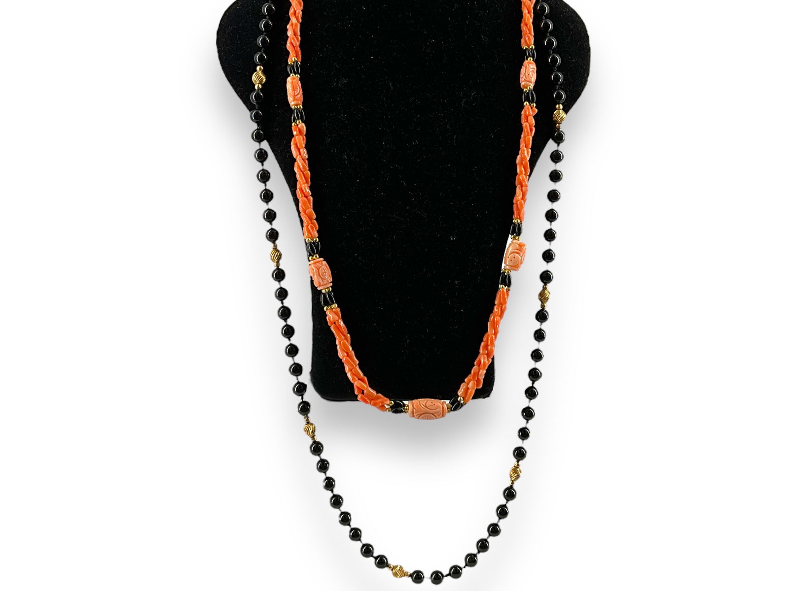 Coral and Onyx Necklace and 14k Onyx Necklace (1 of 6)