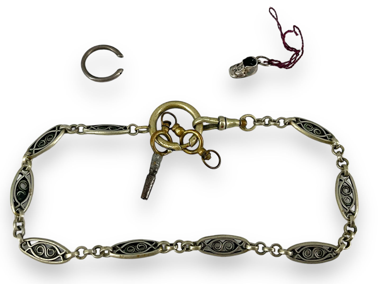 Sterling Baby Shoe Charm and Silver-Tone Watch Chain (1 of 4)