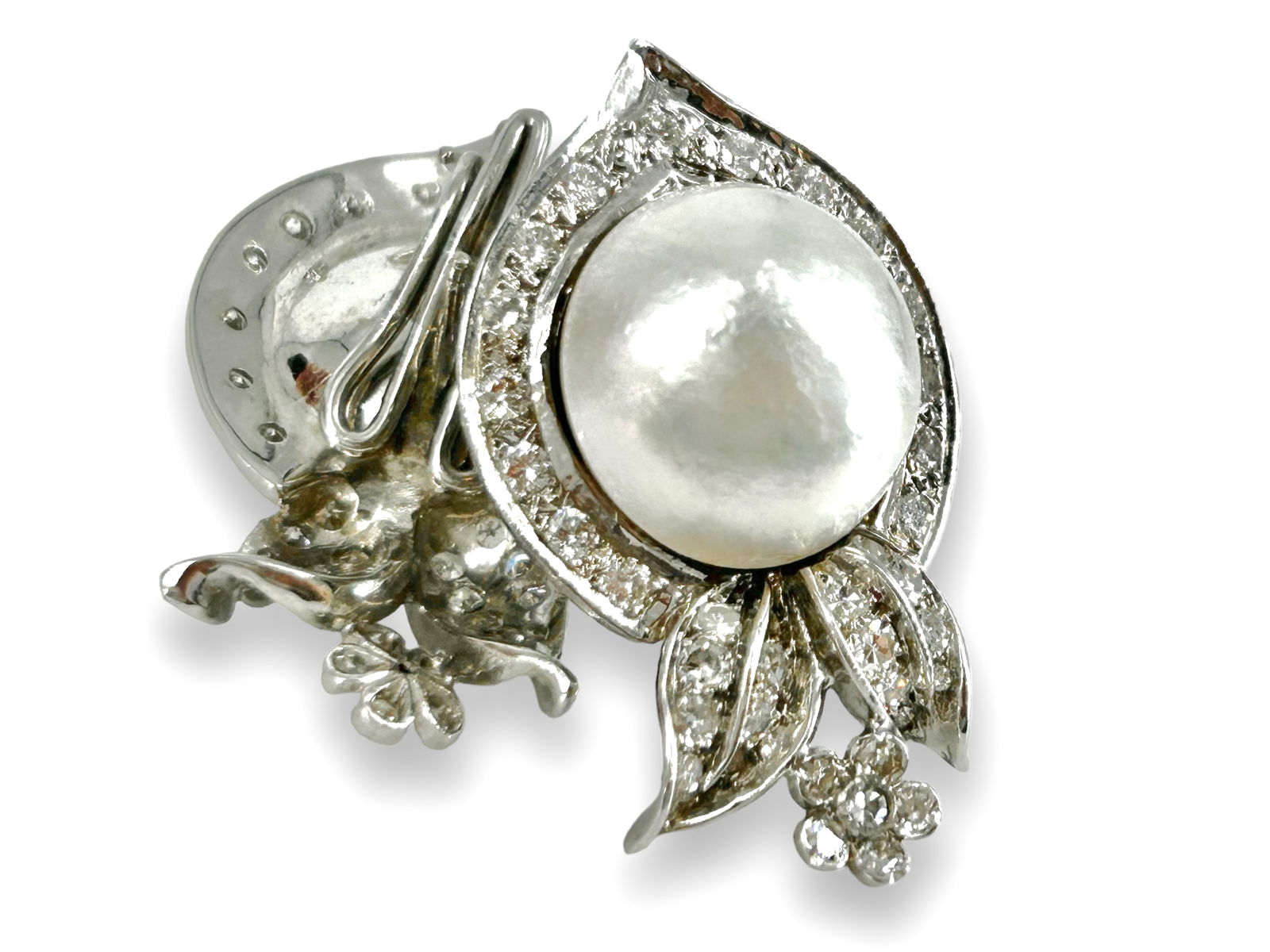 14kt White Gold and Mabe Pearl Earrings with Diamonds (1 of 6)