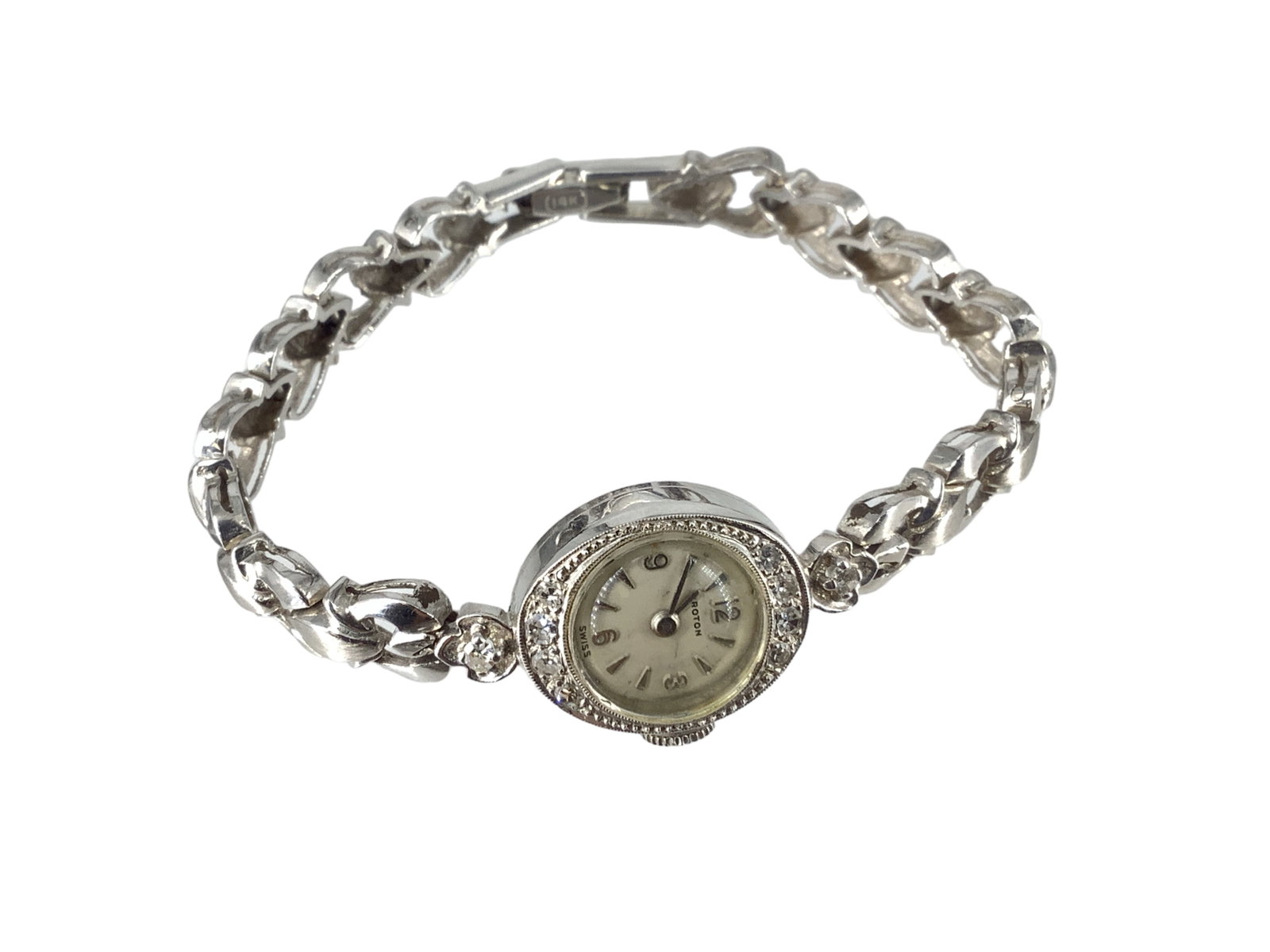 Vintage 14kt White Gold Ladies Croton Wrist Watch With Diamonds (1 of 7)