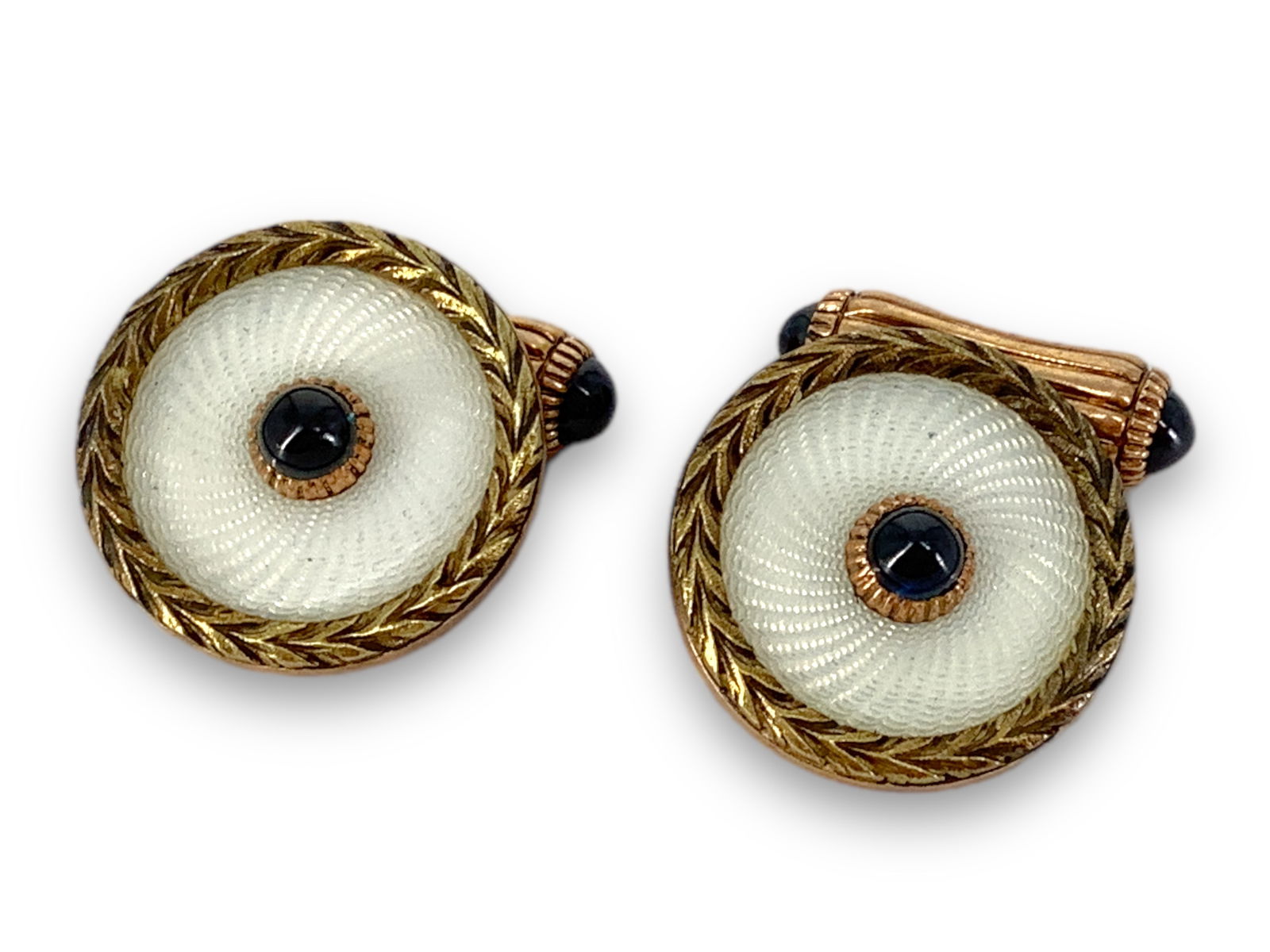 Pair of Antique 14kt Gold and Sapphire Cufflinks with Enameling (1 of 4)