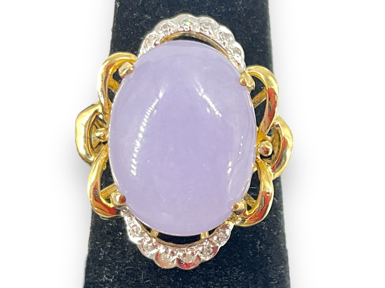 10kt Gold and Lavender Jade Stone Cabochon Ring with Diamond Accents (1 of 5)