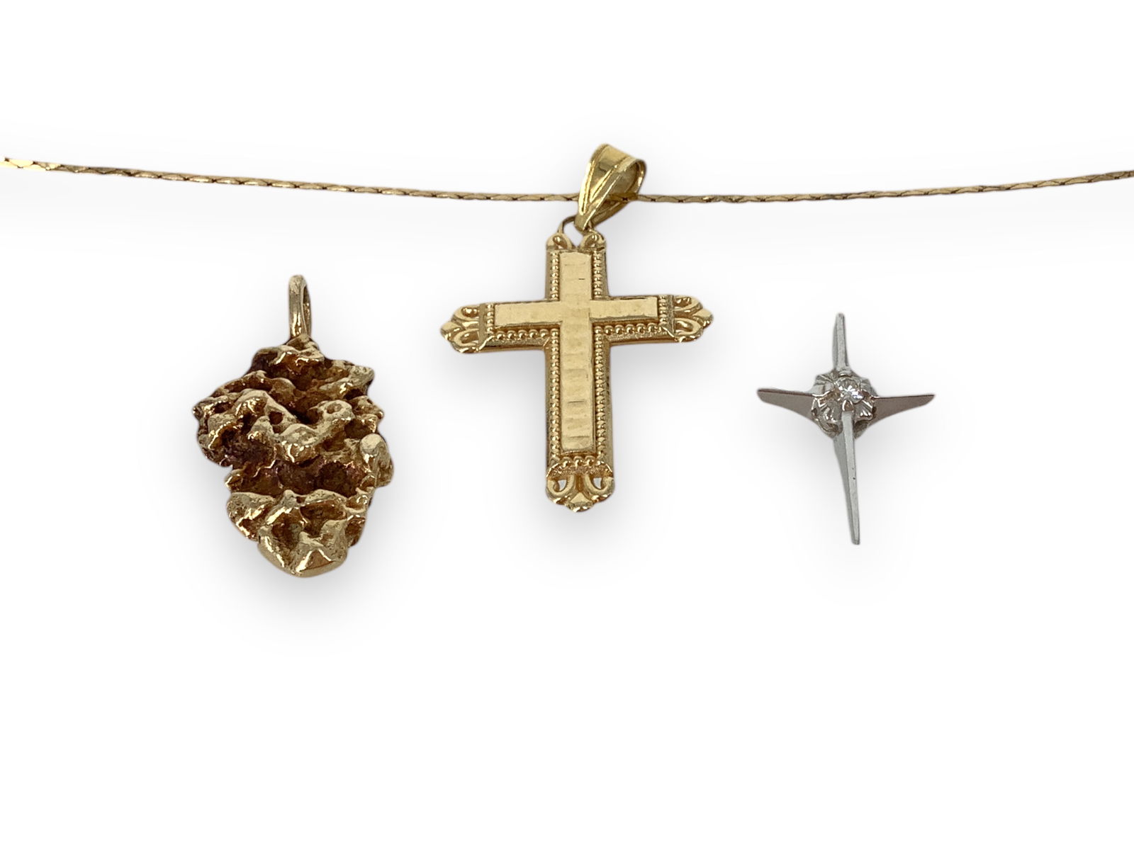Nugget Pendant, 14k y/g Cross Necklace and Small White Gold Cross Pendant (1 of 10)