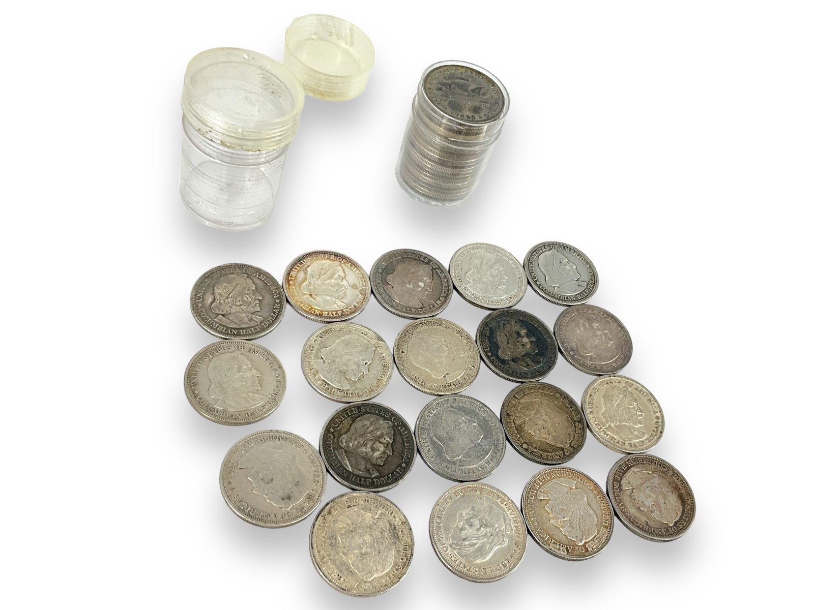 Two Tubes of Columbian Exposition Commemorative Silver Half Dollar Coins (U.S.) (1 of 5)