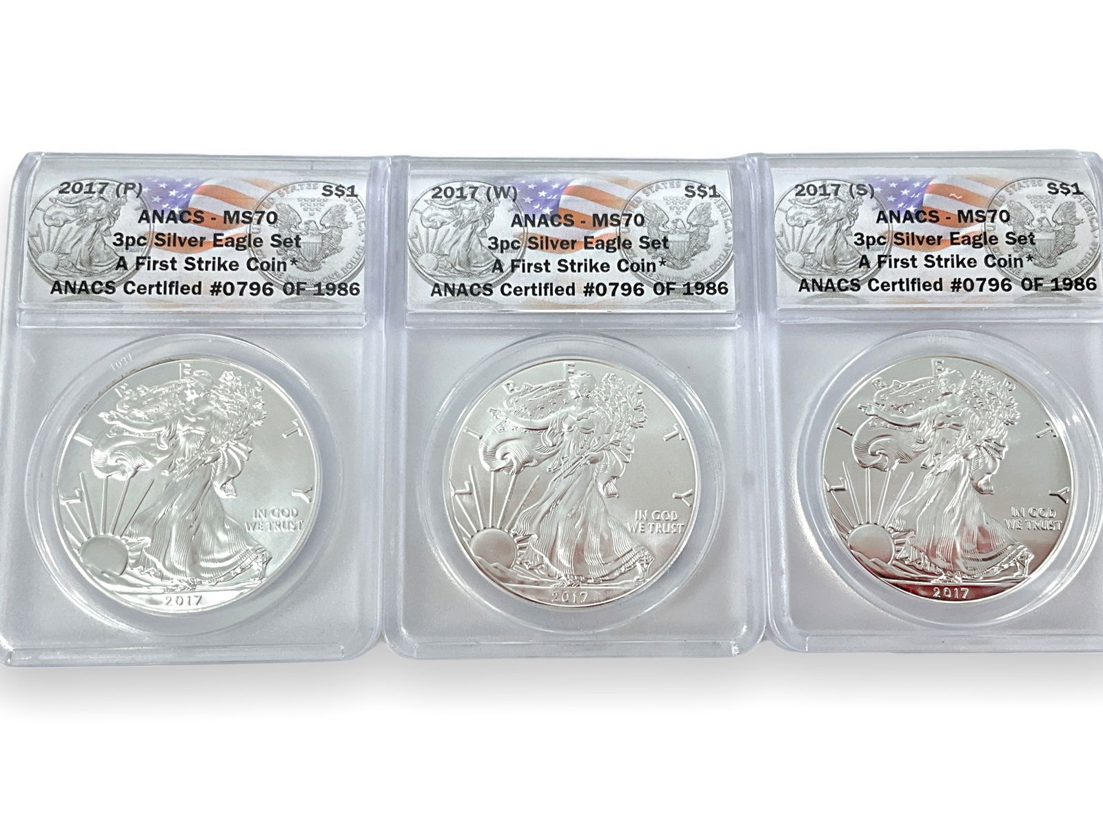 3 Pc. Silver Eagle Coin Set in Slabs (1 of 2)