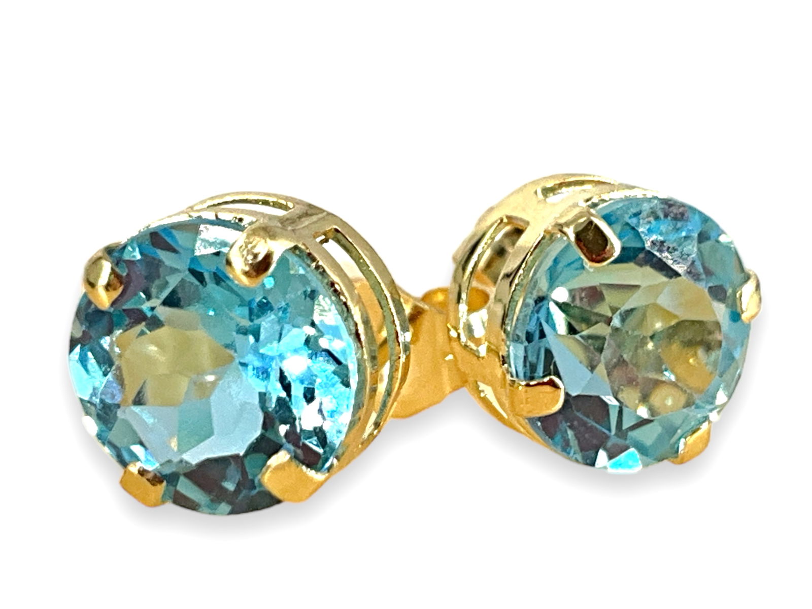 14kt Gold and Blue Topaz Semi-Precious Stone Stud Earrings (1 of 5)