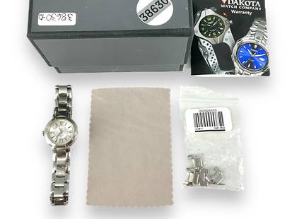 Ladies' Bulova Wrist Watch - In Original Box with Extra Links: Ladies' Bulova Wrist Watch - In Original Box with Extra Links Year designation B2, stainless steel case and band, 26.5mm case, off-white dial color, sword hands, stick indicators, well-worn condition