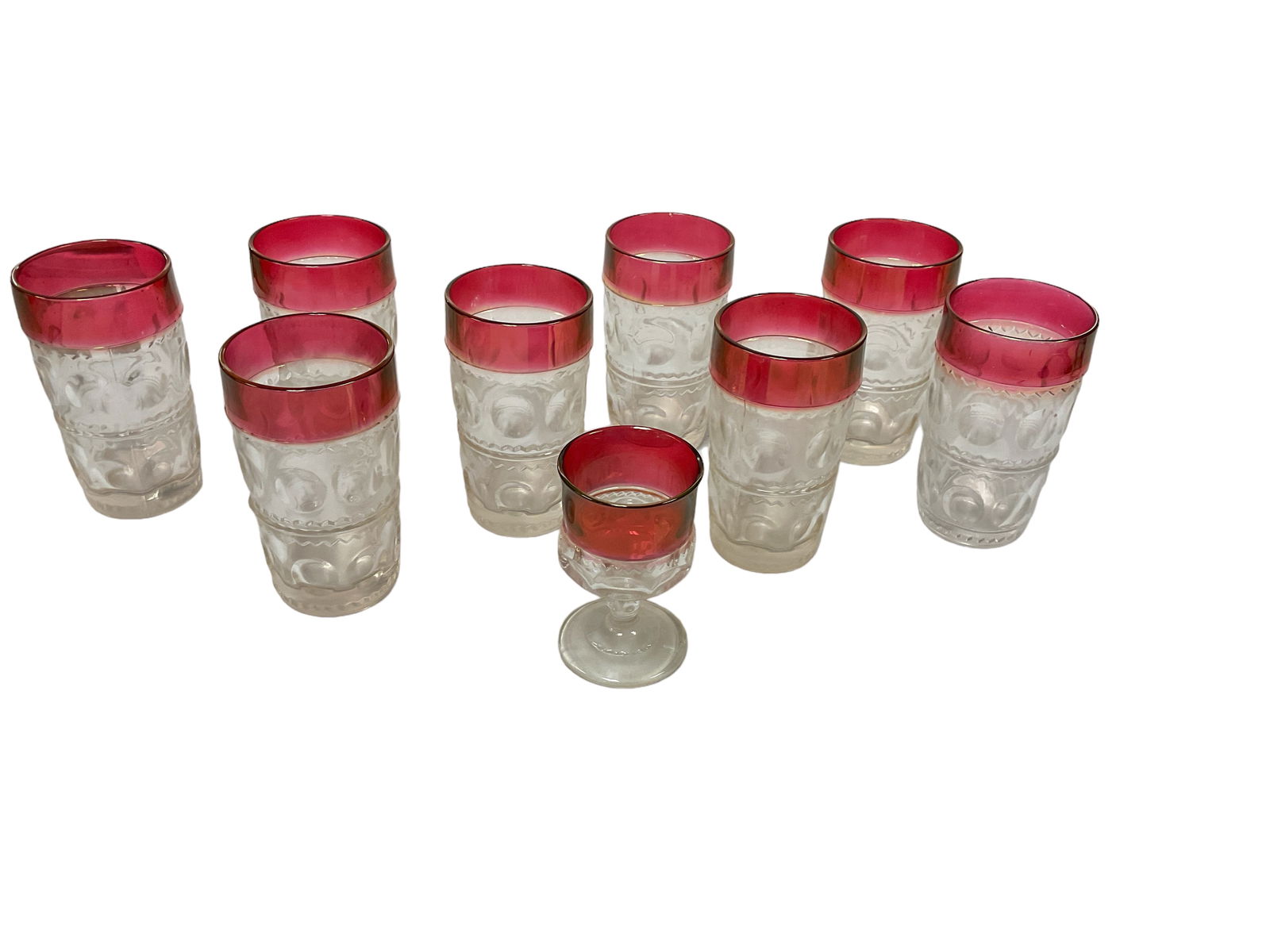 Vintage (8) King Crown, Thumbprint, Ruby, Red Tumblers (1 of 1)