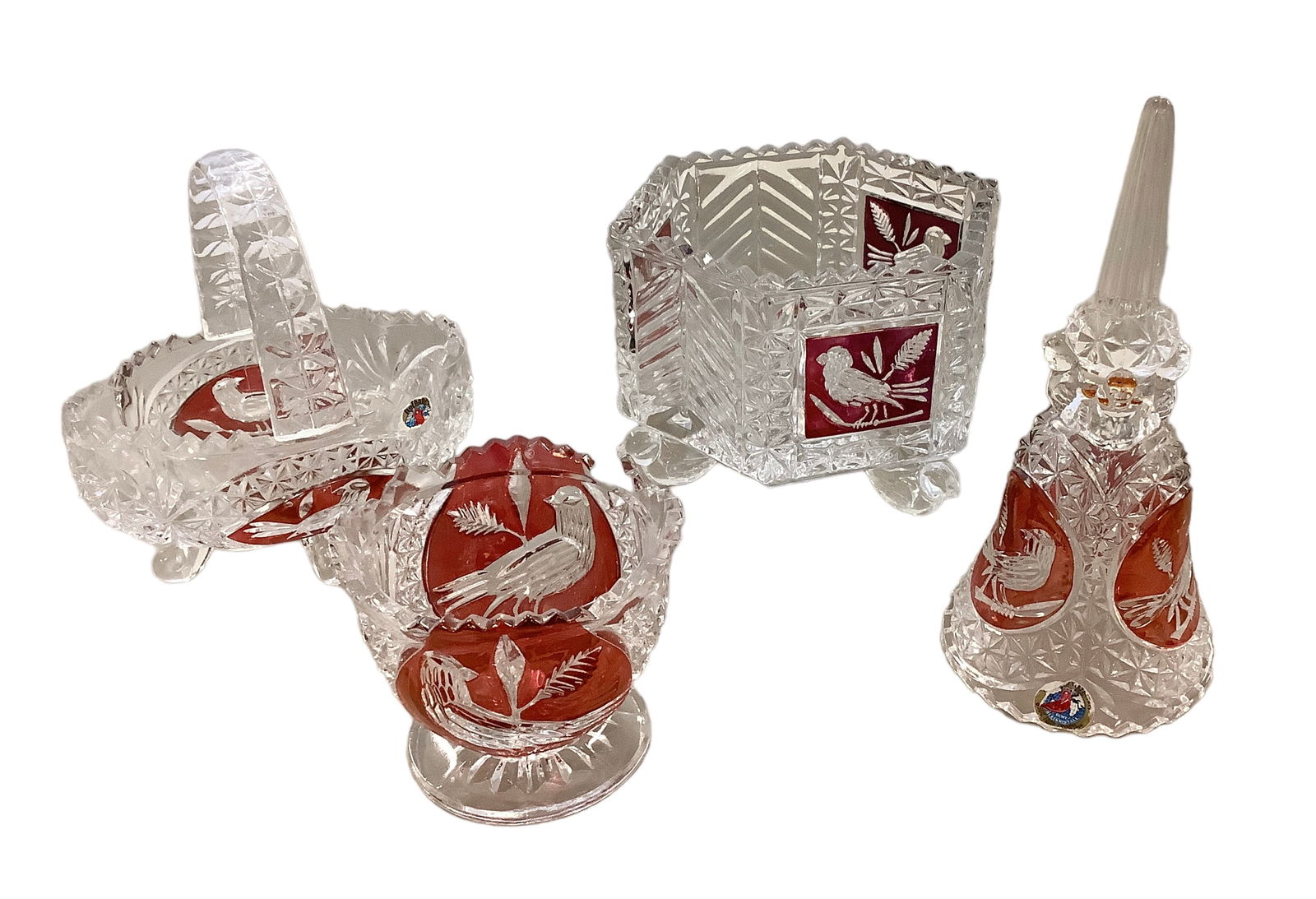 Four Hofbauer Cranberry Song Byrde Lead Crystal Pieces (1 of 3)