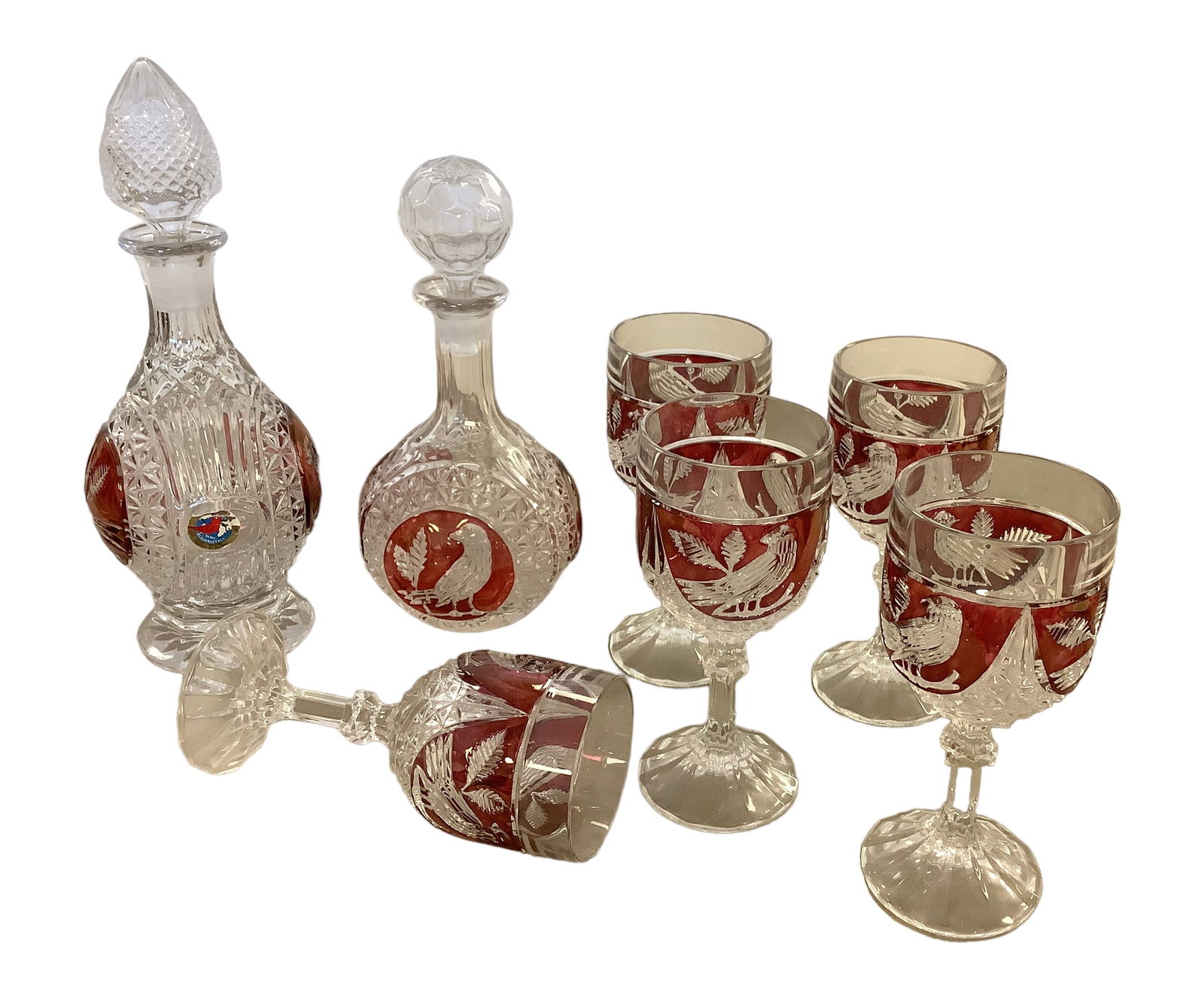 Hofbauer 24% Lead Crystal Song Byrde Decanters and Goblets (1 of 4)