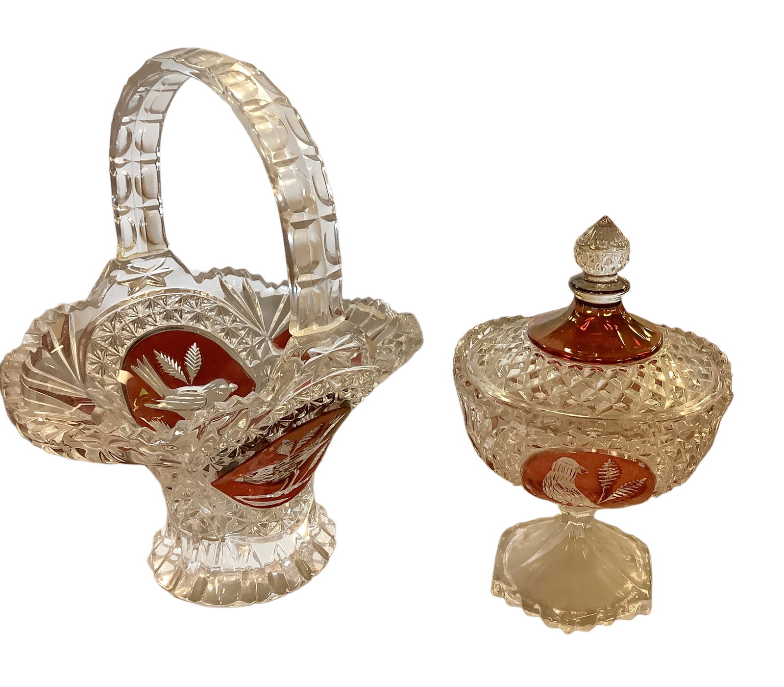 Hofbauer of Germany Lead Crystal Song Byrde Covered Candy Dish and Basket (1 of 5)