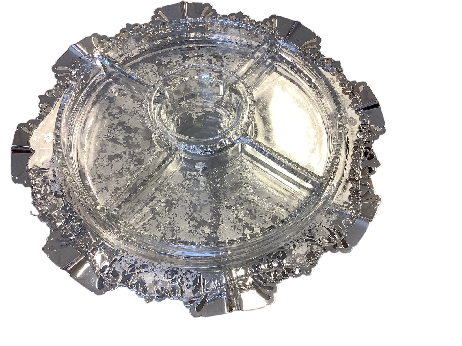 Cambridge Gadroon: Cambridge Gadroon (6) Piece Rosepoint Etch Relish in Farber Holder