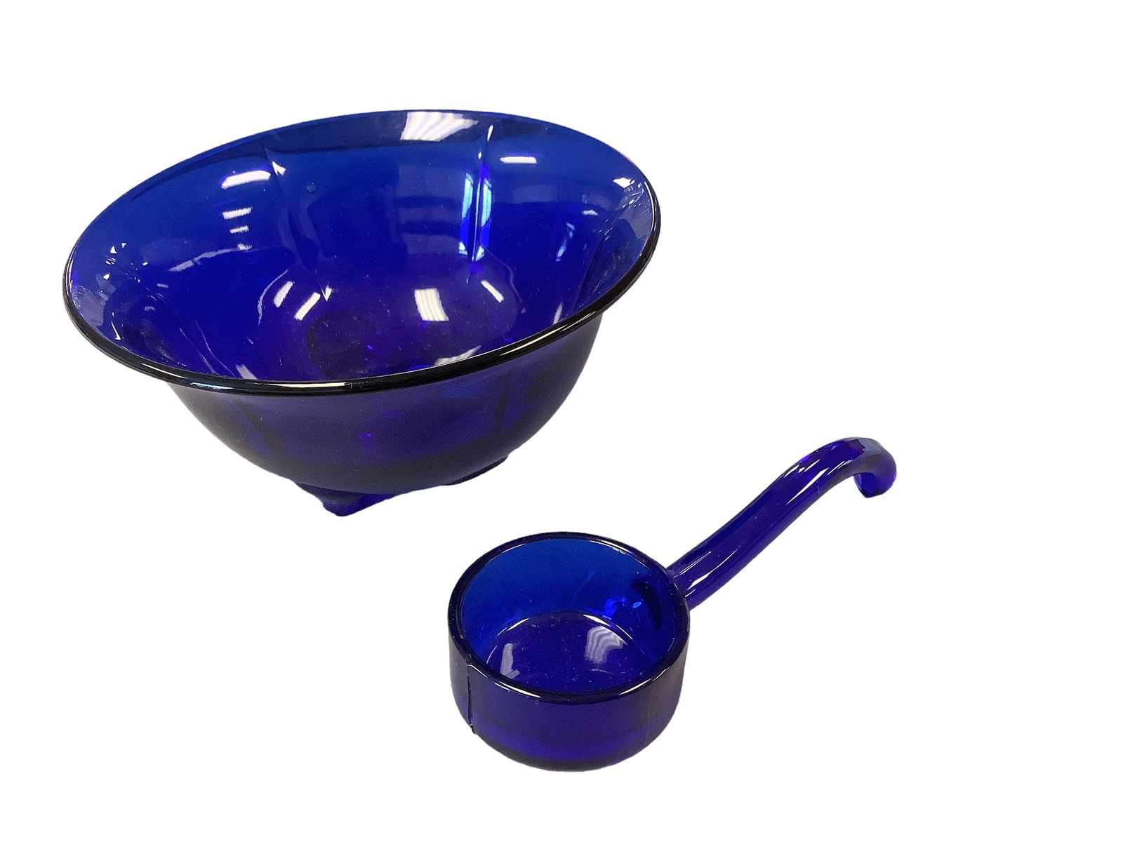 Cambridge Glass: Cambridge Glass Royal blue mayo with ladle.